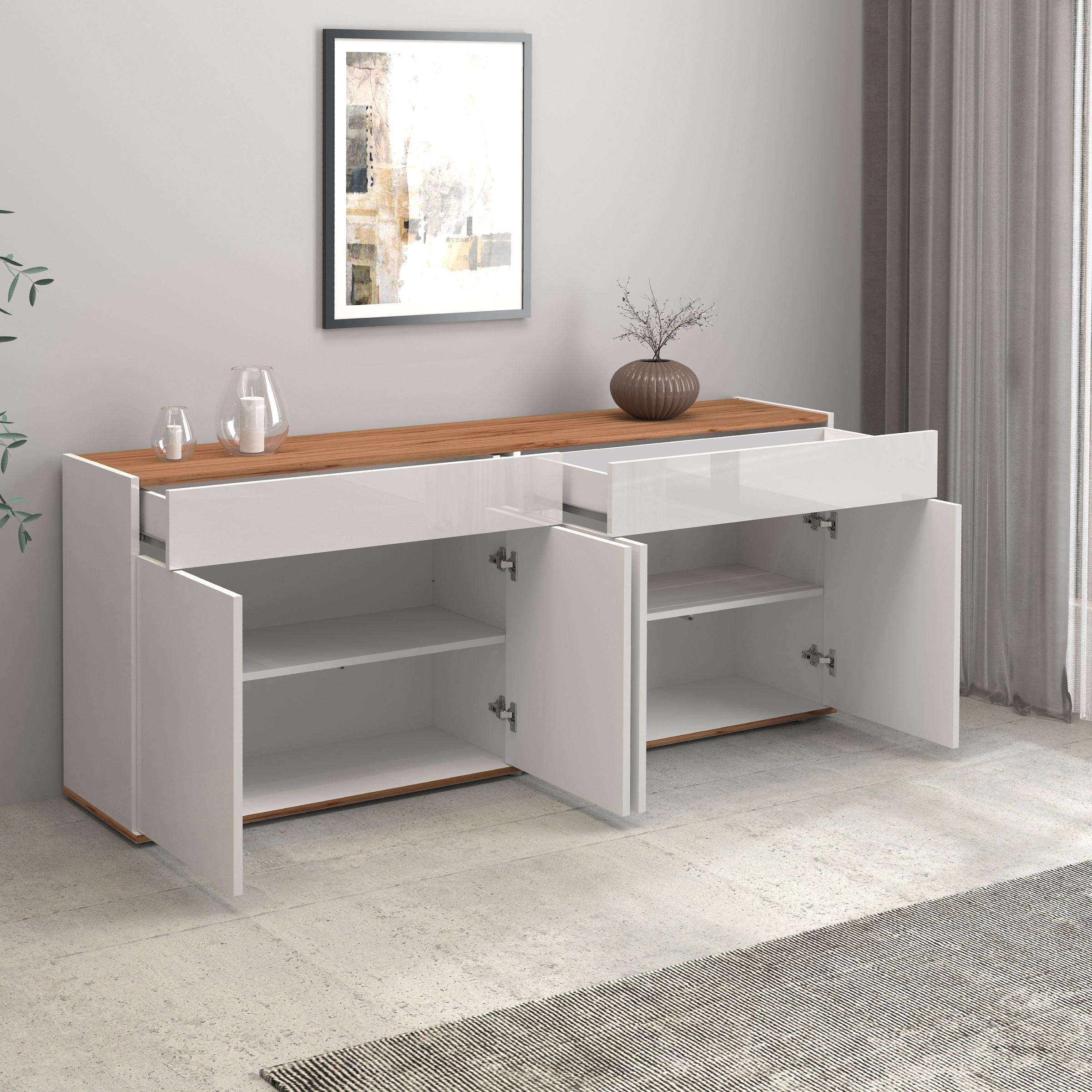 INOSIGN Sideboard »Garda, Kommode, Schrank, Kredenz«, 4 Türen, 2 Schubladen, grifflos Breite 160,1 cm