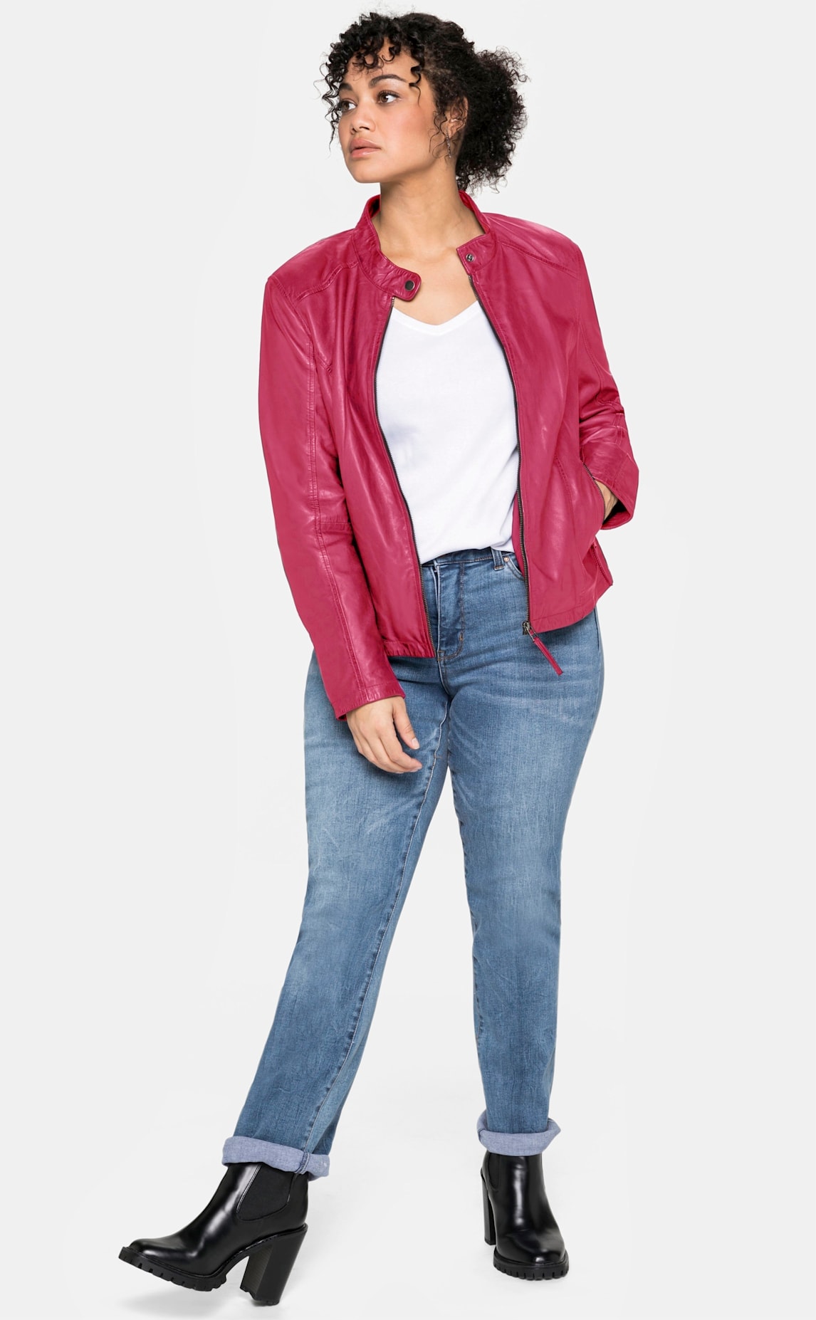 Sheego Lederjacke, ohne Kapuze