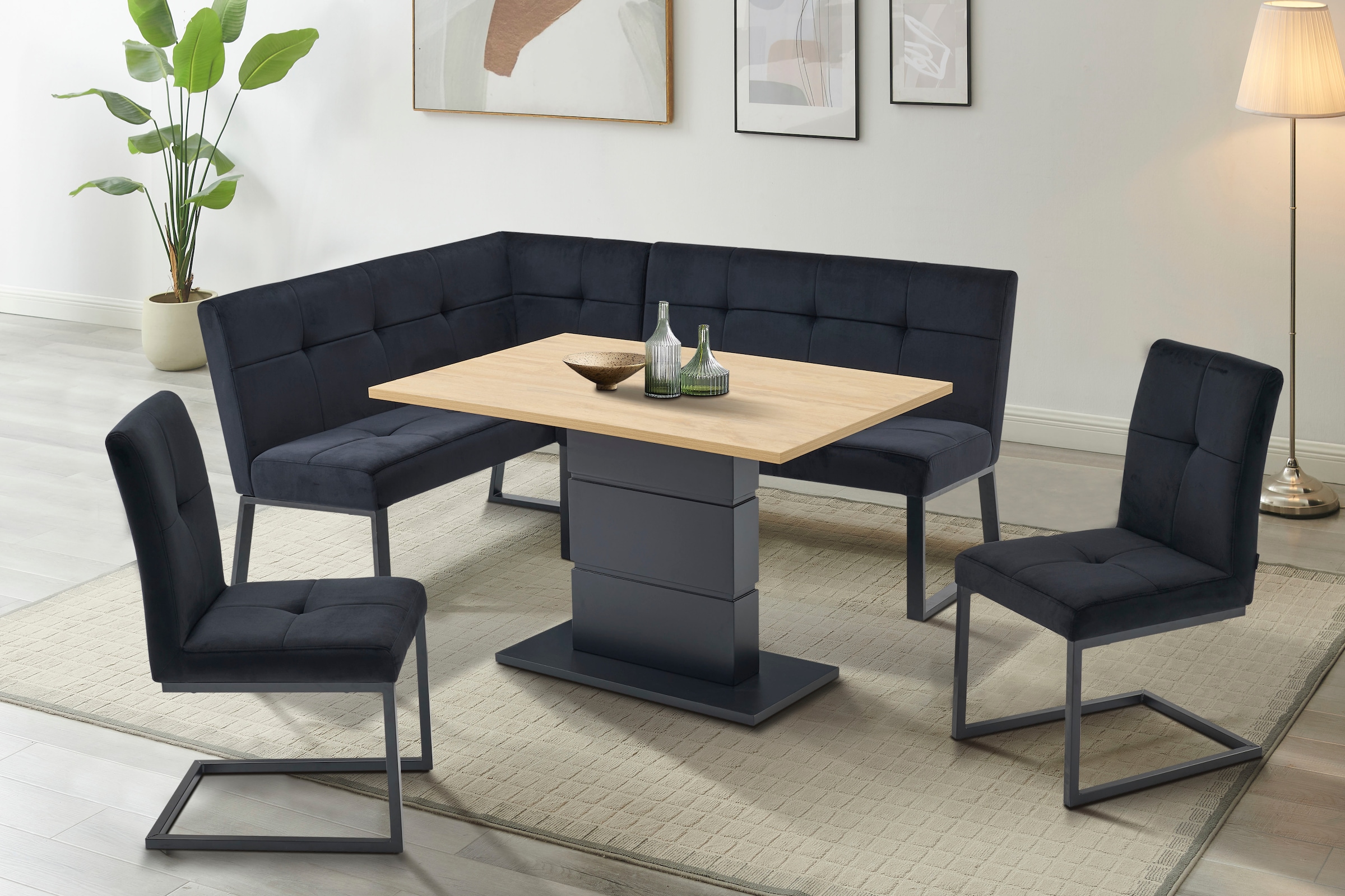 OTTO home Eckbank »Geranie, Sitz -und Rücken gepolstert, Knopfheftung« zwei Bezugsstoffe, zwei Stofffarben, pulverbeschichtetes Metallgestell