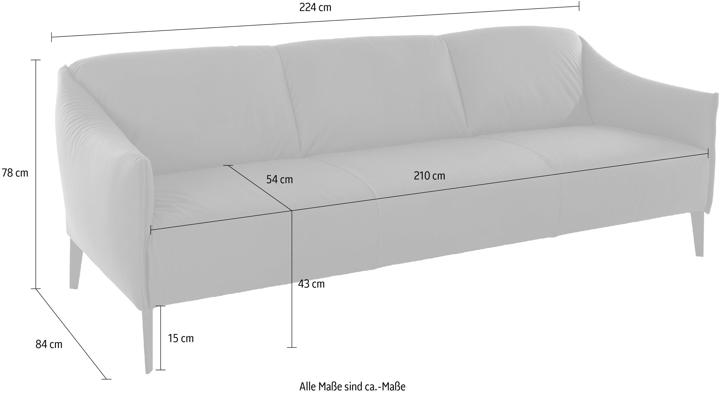 W.SCHILLIG 3-Sitzer »sally«, mit Metallfüßen in Chrom glänzend, Breite 224 cm
