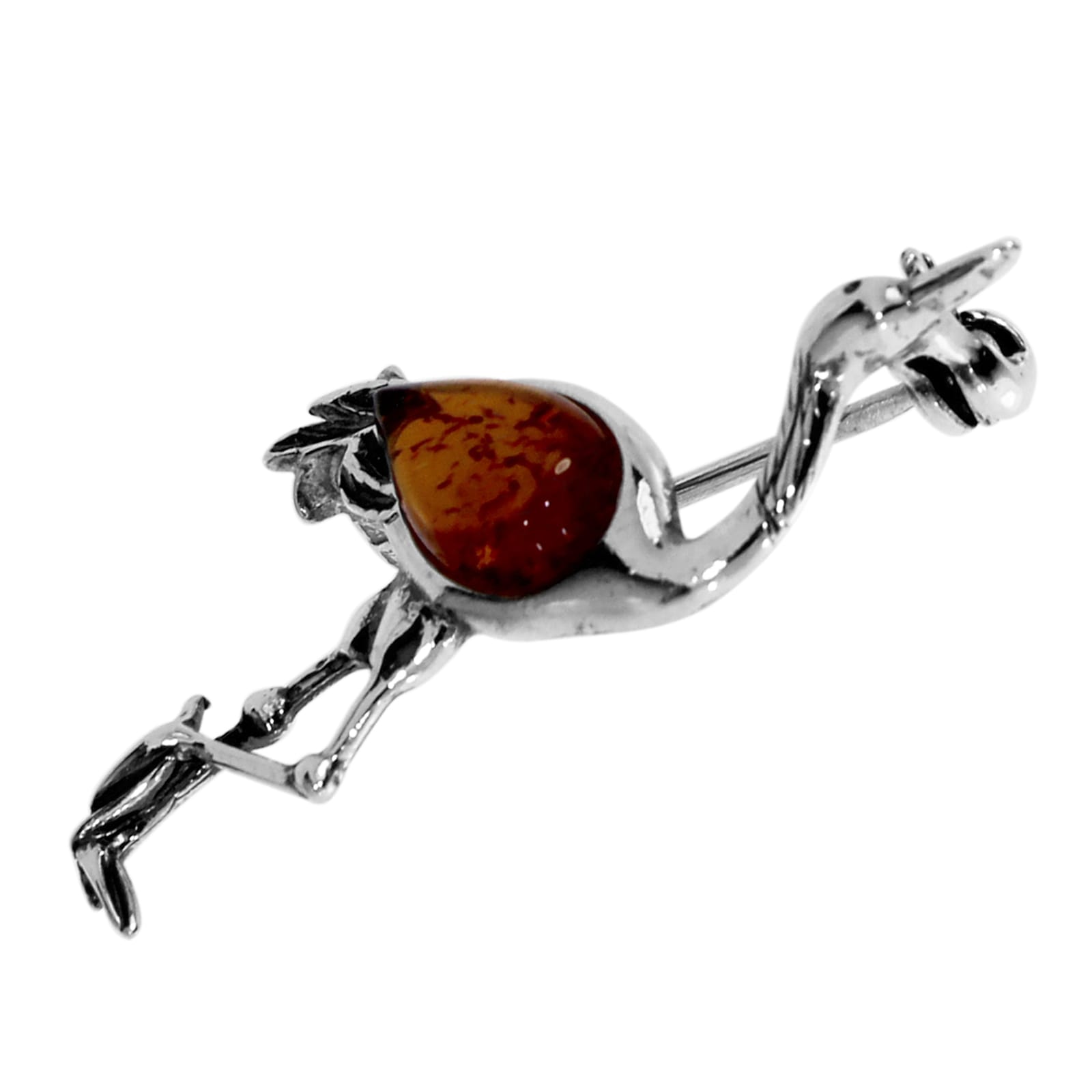 OSTSEE-SCHMUCK Brosche »- Kranich - Silber 925/000 - Bernstein«