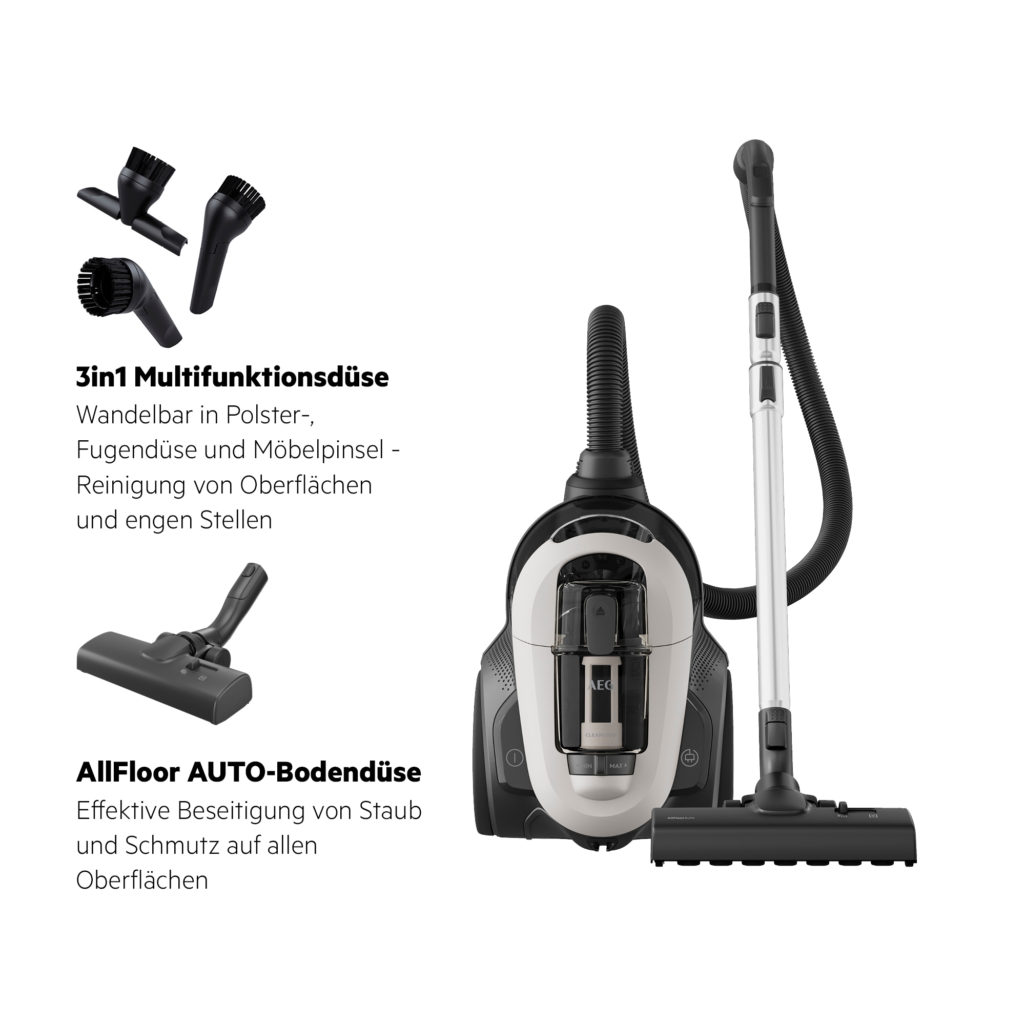 AEG Bodenstaubsauger »AL61C2SW« 700 W beutellos Kraftvolle Reinigung: AUTO‑Bodendüse für Hartböden, Teppiche & Laminat