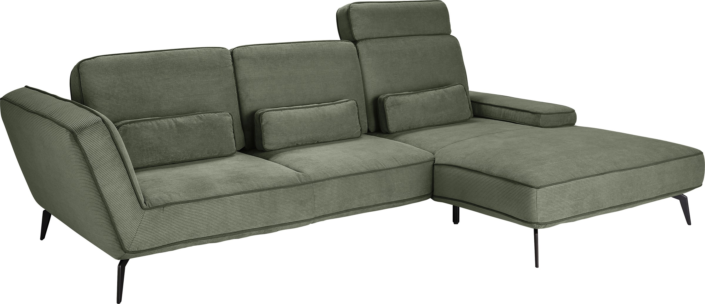 set one by Musterring Ecksofa »SO 4500, Füße schwarz matt, inkl Schwenkrückenfunktion, Cord, L-Form«, wahlweise mit Kopfstütze/Armteilverstellung/Rückenneigung
