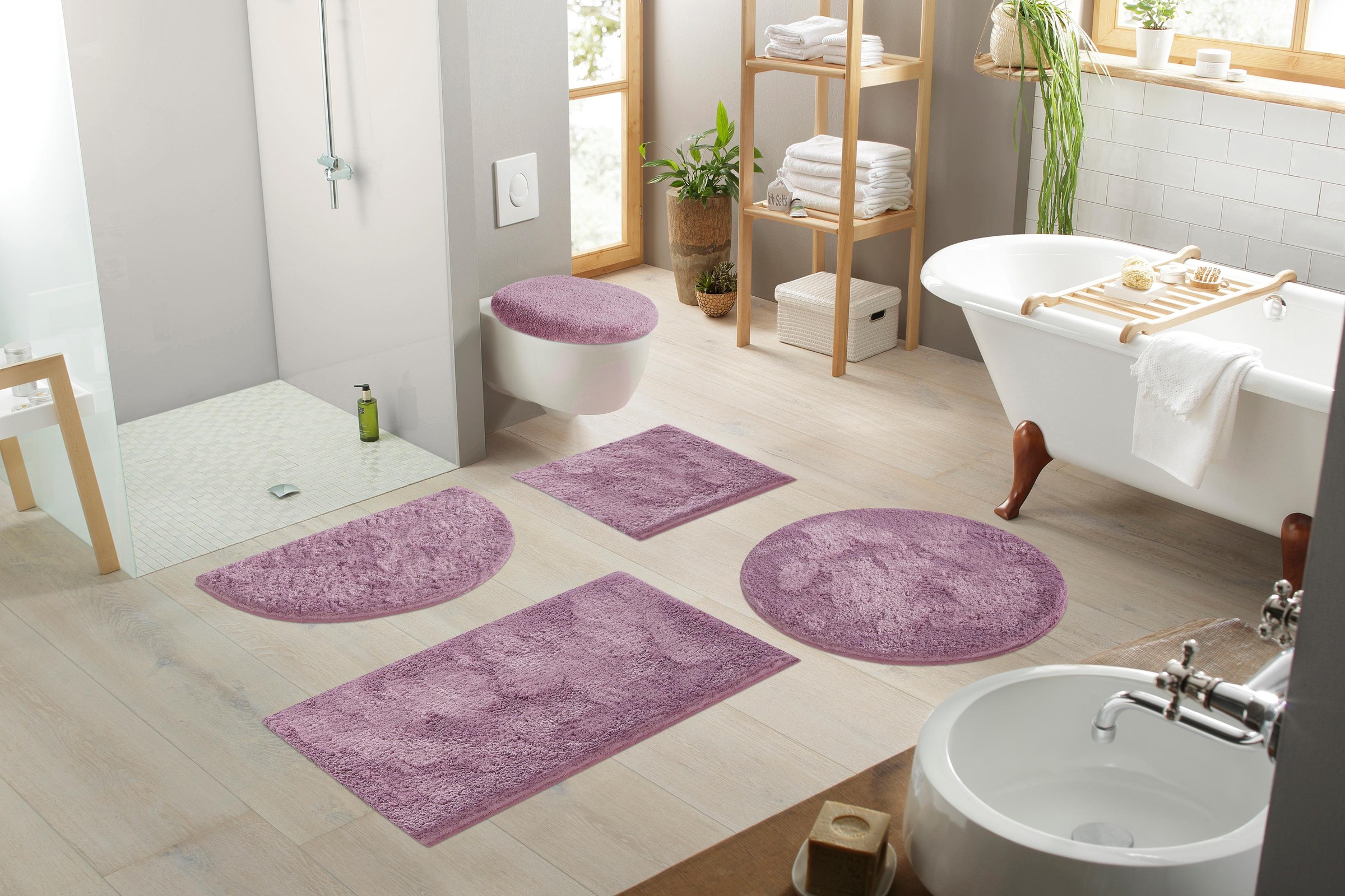 my home Badematte »Jos, Badvorleger, Badezimmer Teppich«, rutschhemmend beschichtet, fußbodenheizungsgeeignet-schnell trocknend, Badematten in Pastell-Farben, Badteppich als 3 teiliges Set erhältlich