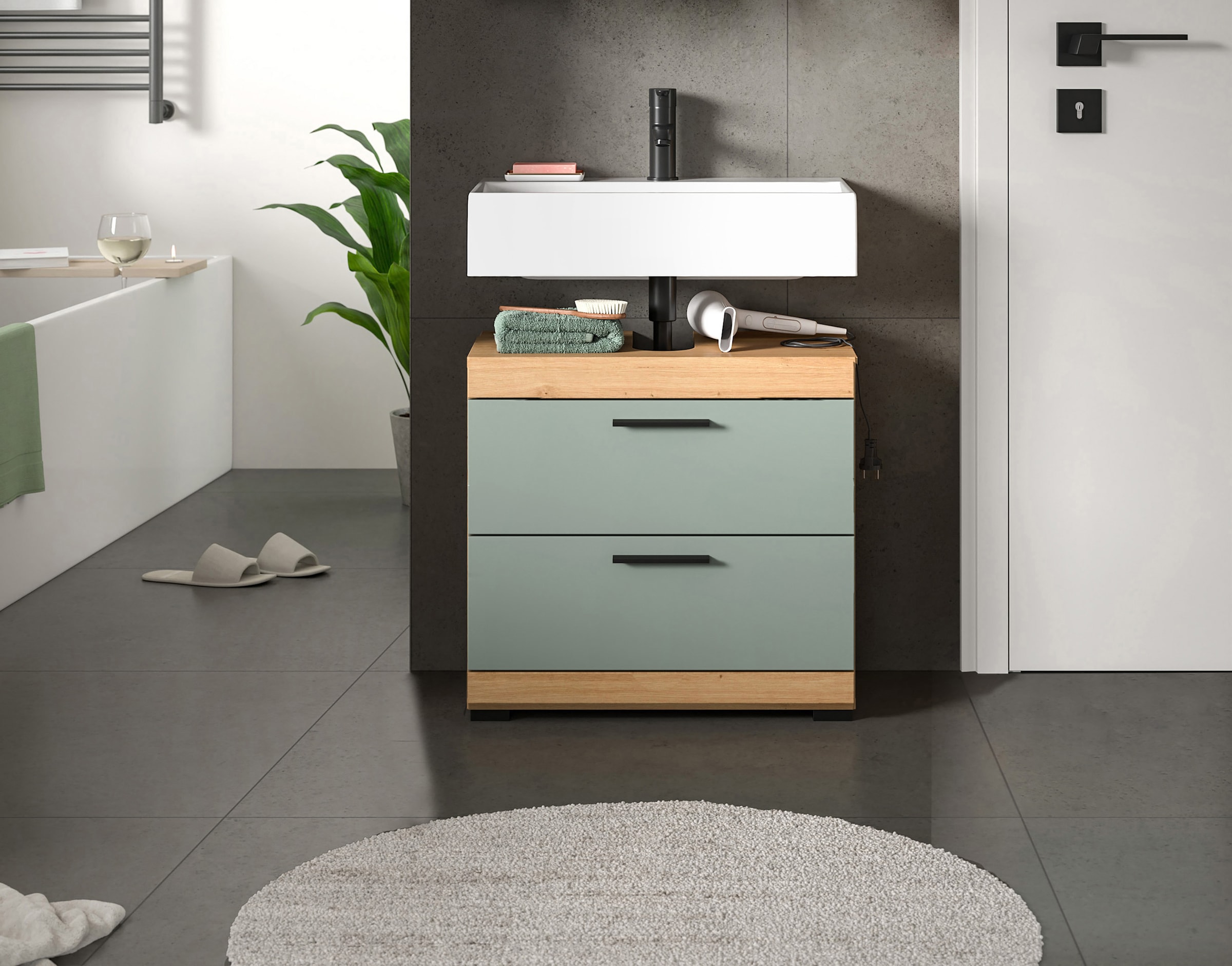 INOSIGN Waschbeckenunterschrank »Siena, Breite 60cm, 2 Schubkästen, mit Siphonausschnitt, MDF-Front«, in verschiedenen Farben erhältlich, Badmöbel, Badschrank, Kommode, Bad