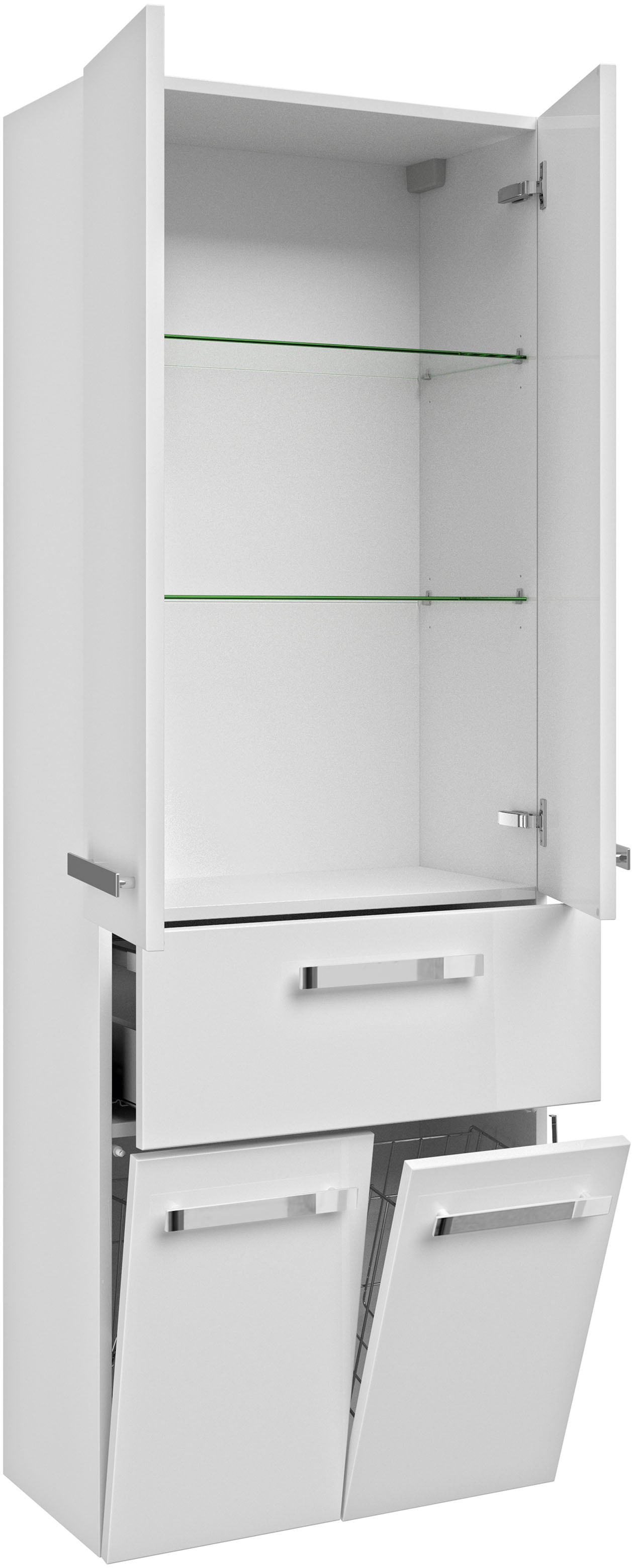Saphir Hochschrank »Serie 4005 Badschrank 60 cm breit, mit 2 Türen und 1 Schublade«, 2 Glas-Einlegeböden, Badezimmer-Hochschrank inkl. Türdämpfer