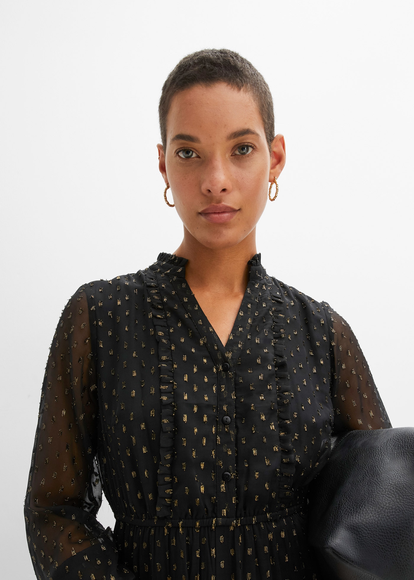 bonprix Maxikleid mit Knopfleiste, aus Polyesterfutter, ausgestellte Passform