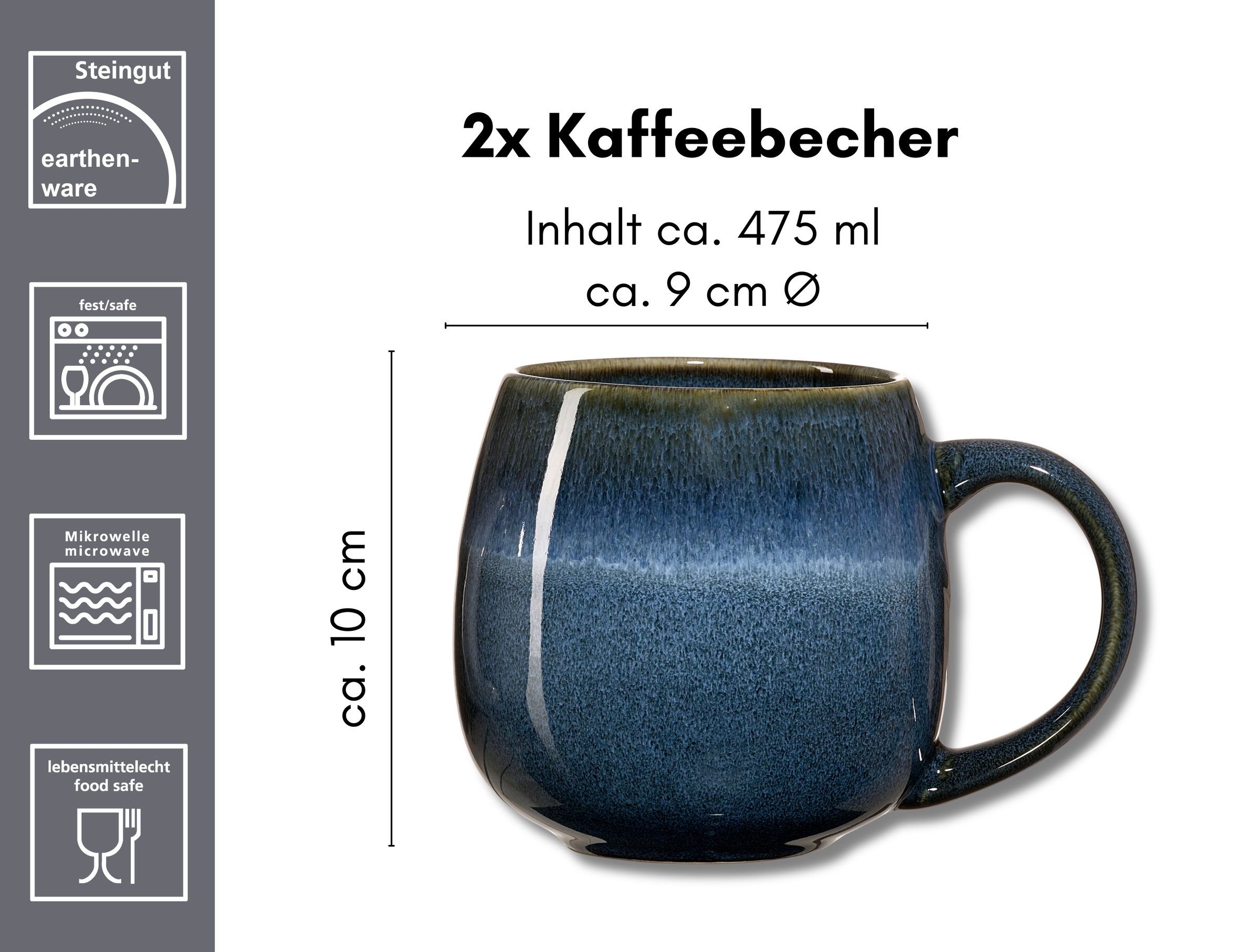 Ritzenhoff & Breker Becher »Lagom«, (Set, 2 tlg.), 2-teilig, Reaktivglasur, jedes Stück ein Unikat, 475 ml