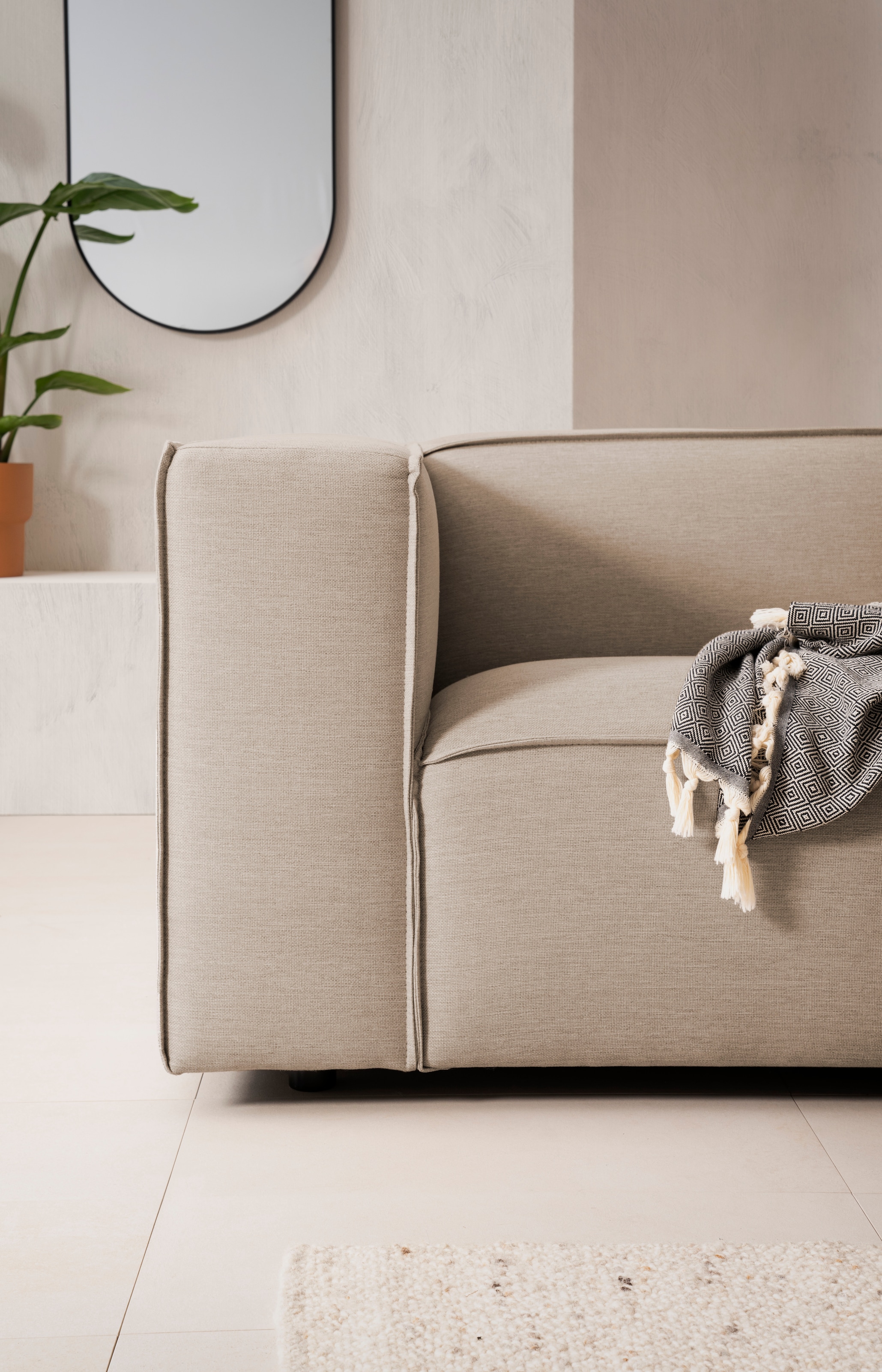 LeGer Home by Lena Gercke 3-Sitzer »PIARA, Couch mit Kedernaht, Sofa in Cord oder Leinenoptik«, schwarze Füße, bequemer Sitzkomfort