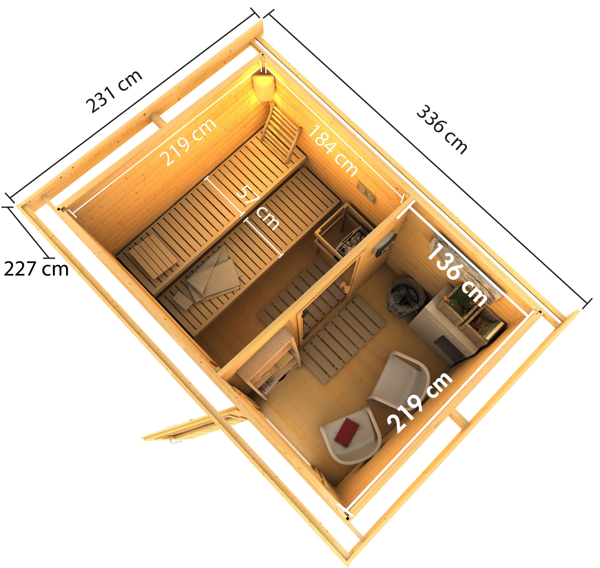 Karibu Saunahaus »»Simon 2« mit klassischer Tür, naturbelassen« Set, 