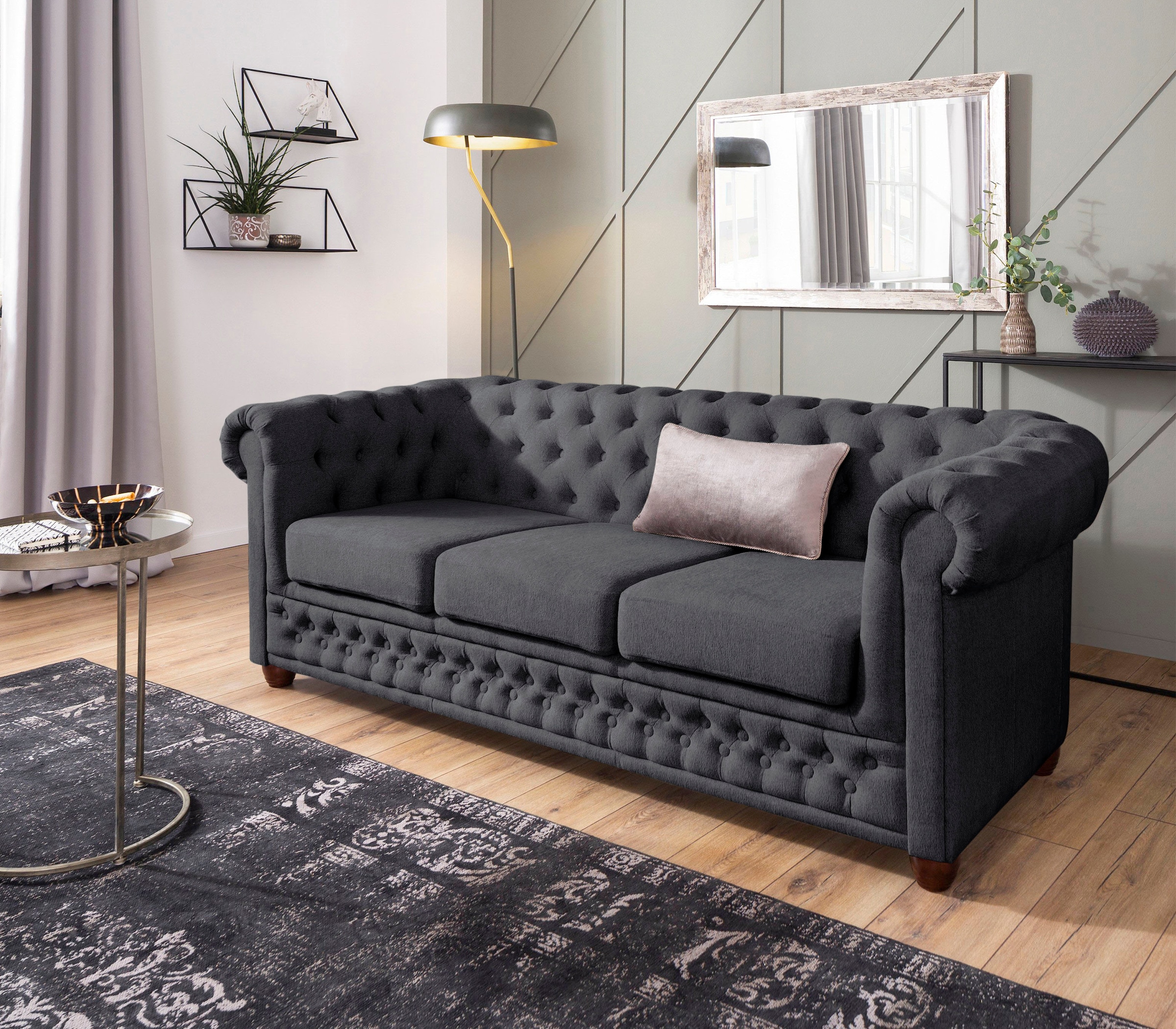 Home affaire Chesterfield-Sofa »New Castle« mit hochwertiger Knopfheftung in Chesterfield-Design, B/T/H: 203/86/72