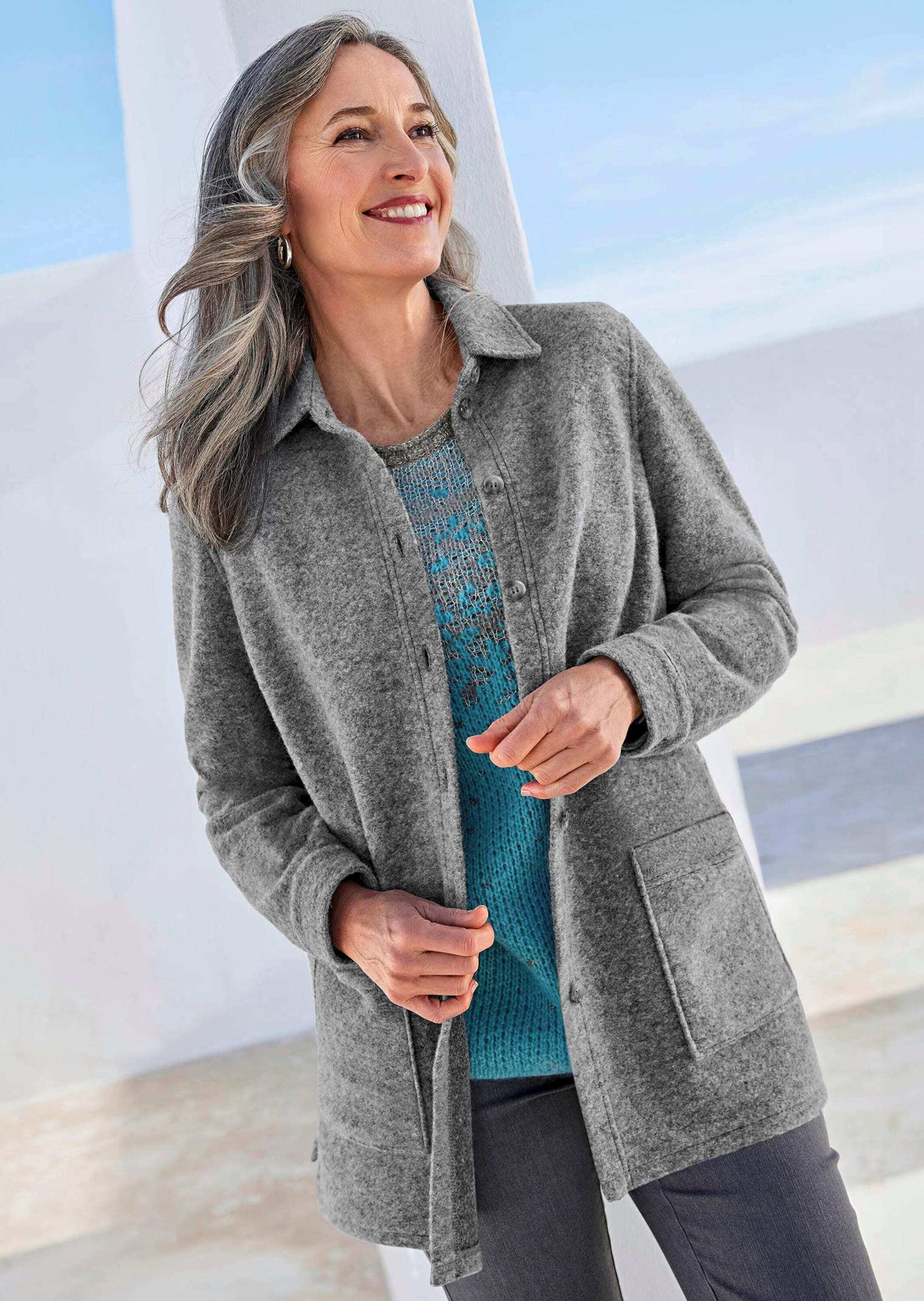 GOLDNER Sommerjacke »Kurzgröße Lässige Wolljacke mit Hemdkragen« Knöpfe