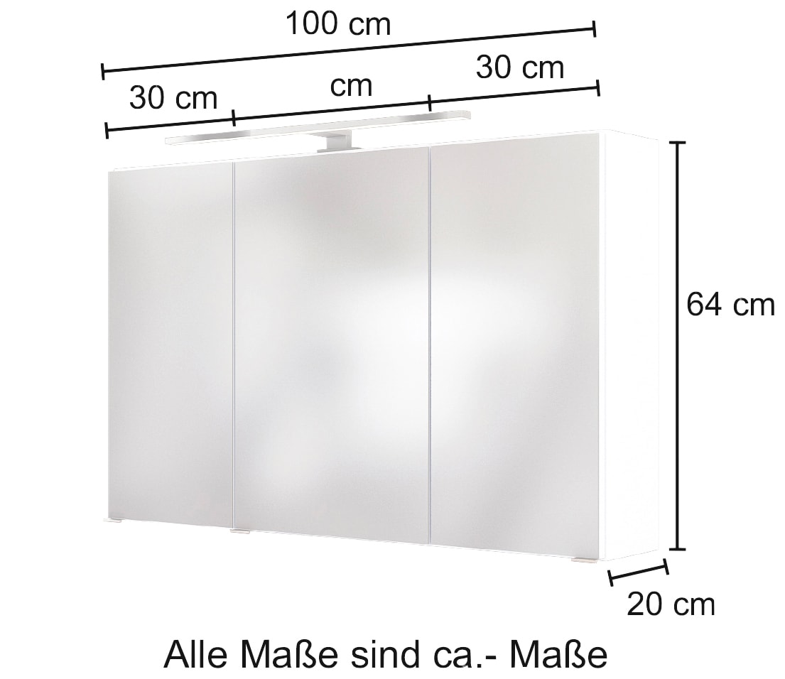 HELD MÖBEL Spiegelschrank »Baabe«, Breite 100 cm, mit 3D-Effekt, dank 3  Spiegeltüren online kaufen | mit 3 Jahren XXL Garantie