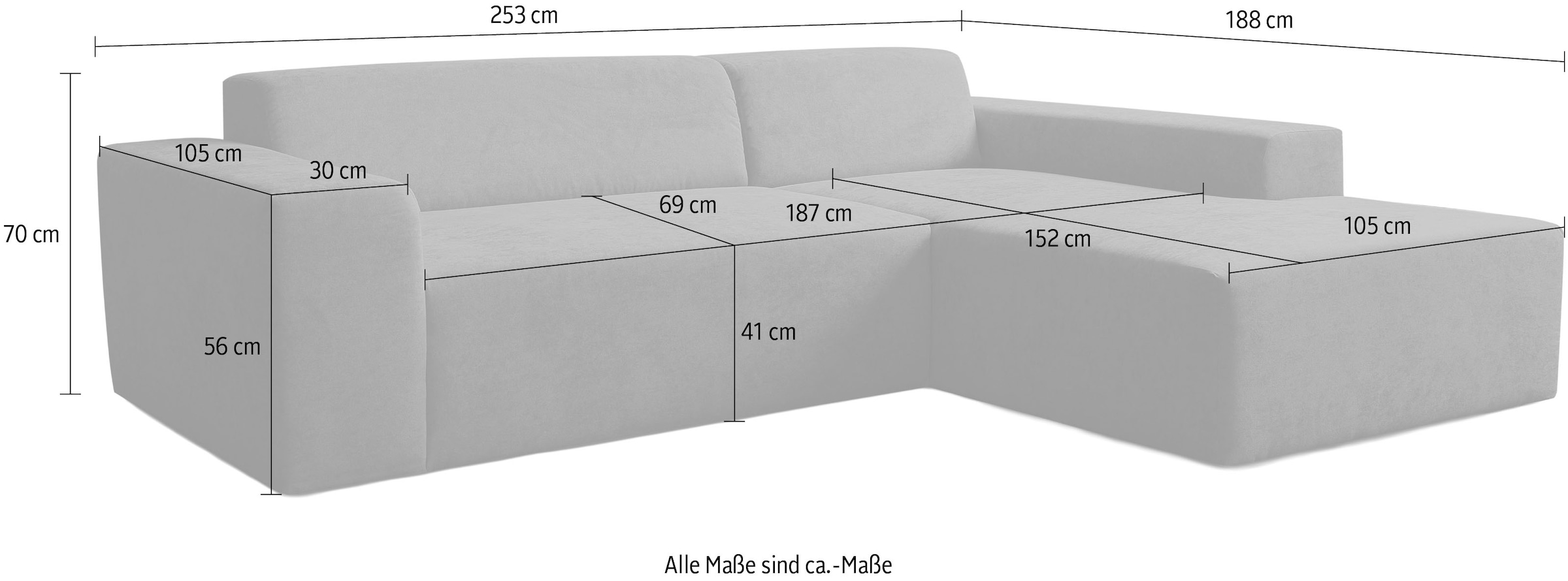 WERK2 Ecksofa »Zeus-L Breite: 253 cm, modern & zeitlos, bequemes Sofa« moderne Optik mit abgerundeten Kanten