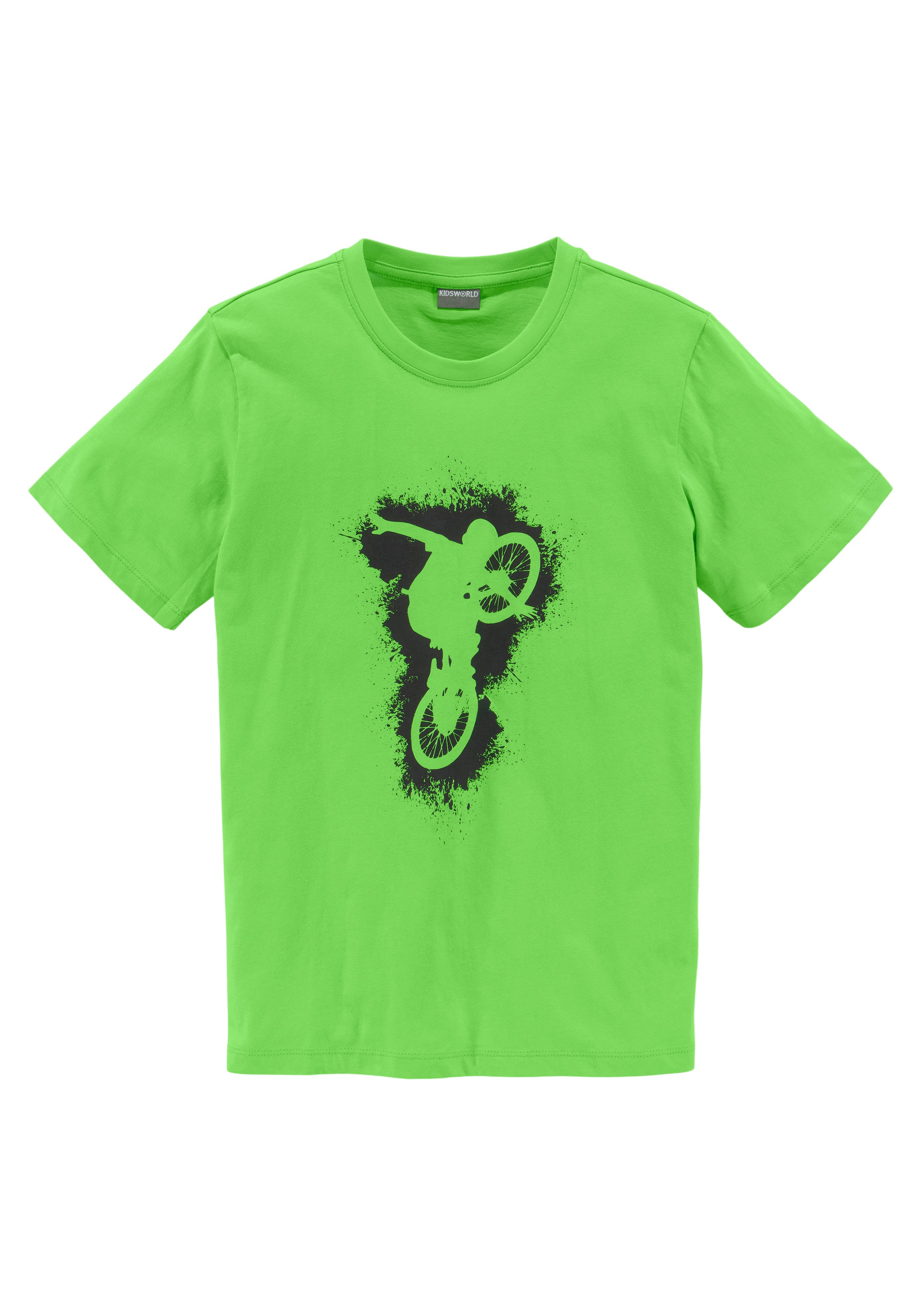 KIDSWORLD T-Shirt »für Jungen«, Kurzarm, Basic-Passform, mit stylischem Druck, Rundhalsausschnitt