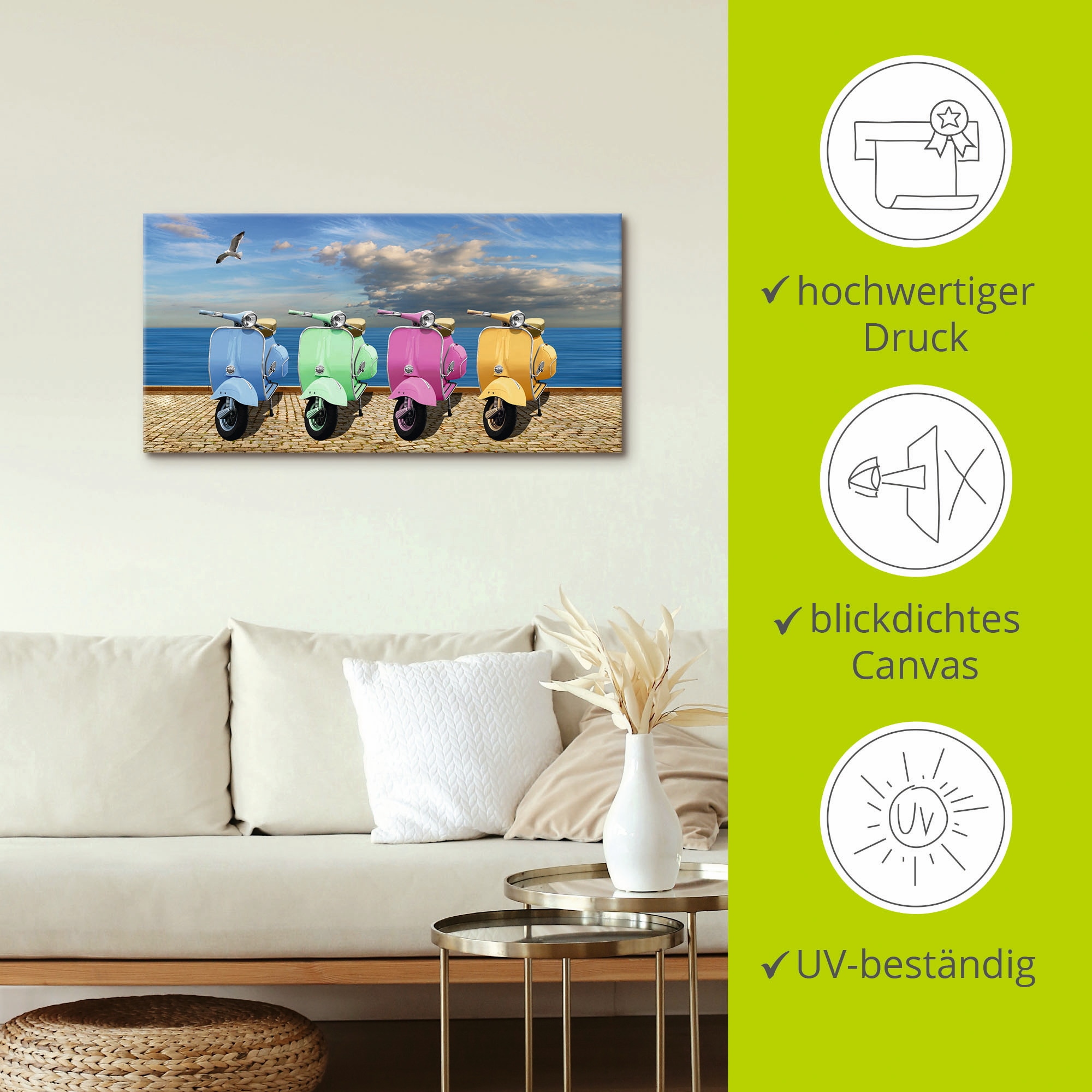 Artland Leinwandbild »Vespa-Roller in bunten Farben« Motorräder & Roller 1 Stk. tlg. als Leinwandbild, Poster in verschied. Größen