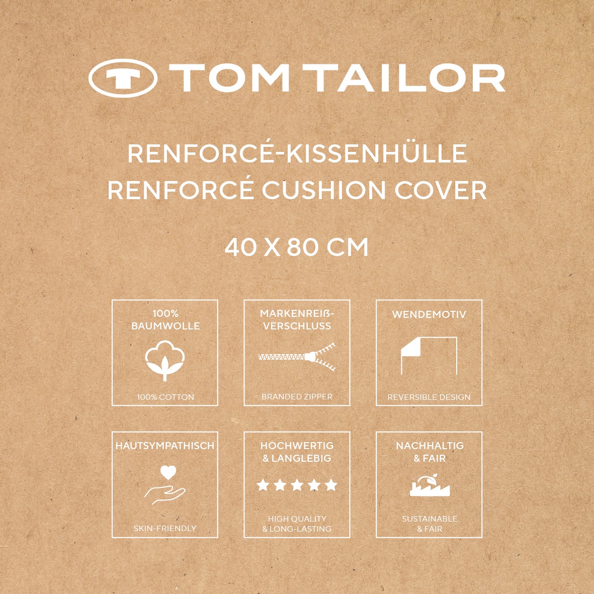 TOM TAILOR HOME Kissenbezüge »new bedroom, UNI, 40x40cm oder 40x80cm«, (1 St.), mit Markenreißverschluss