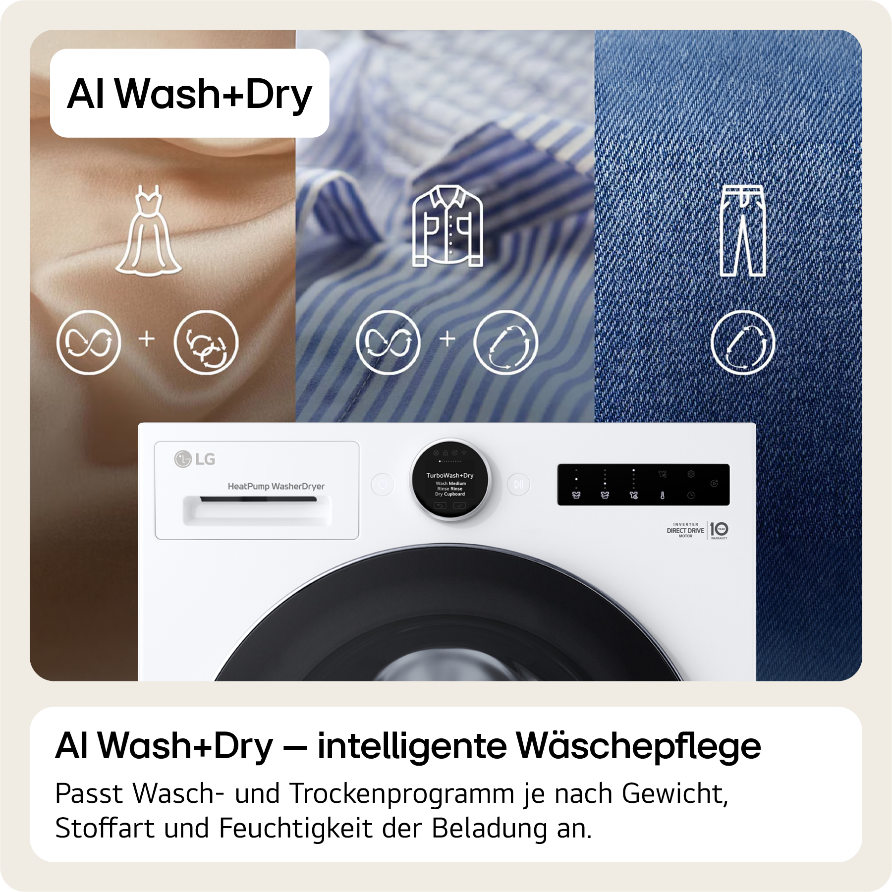 LG Waschtrockner »HPWD096C« X-Serie 9 kg /6 kg 70 dB(A) Easy-Touch Drehregler, Wärmepumpe, TurboWash+Dry, AI Wash+Dry