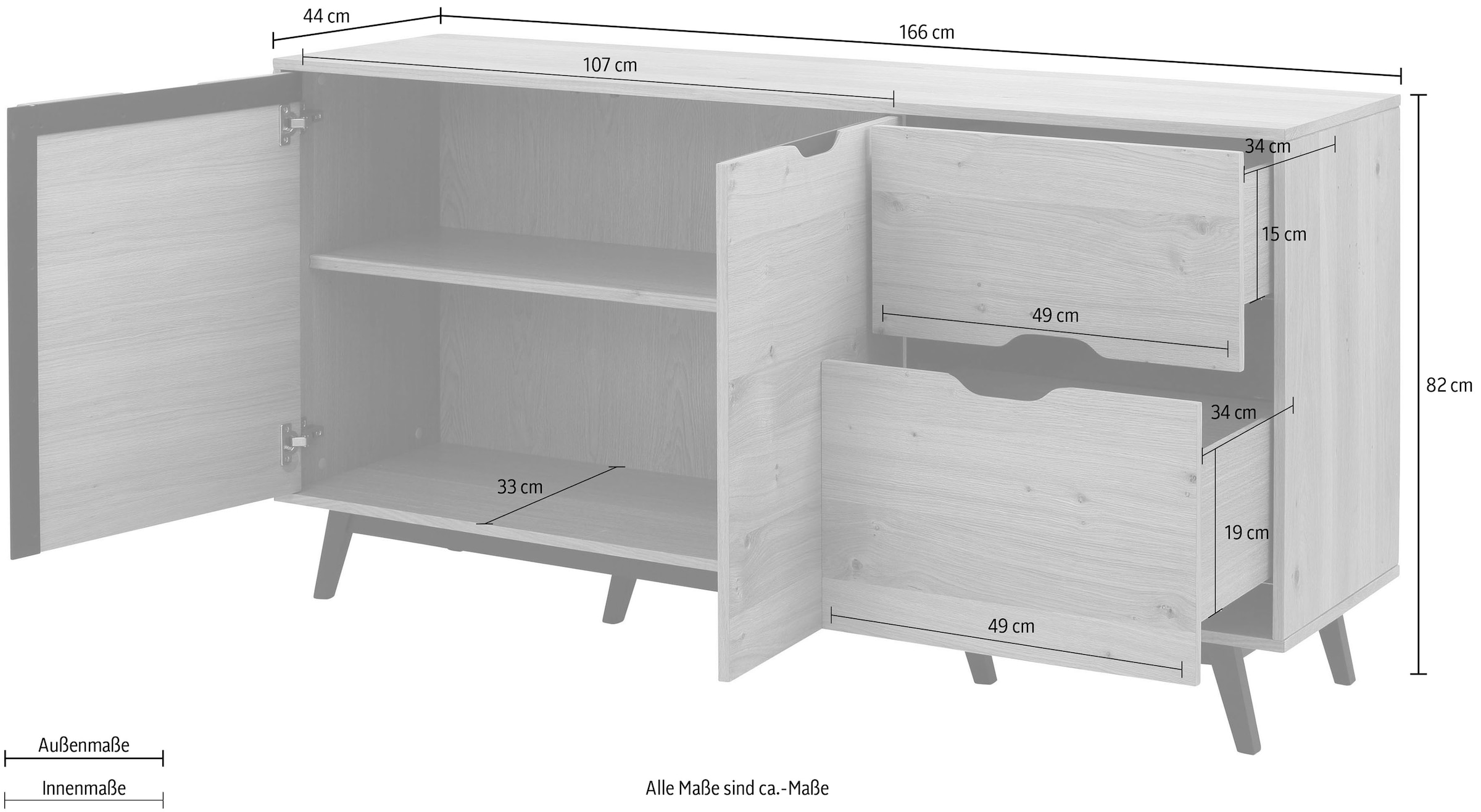 Home affaire Sideboard »Flow«, Kommode mit vielen Stauraummöglichkeiten und Holzoptik, Höhe 82 cm
