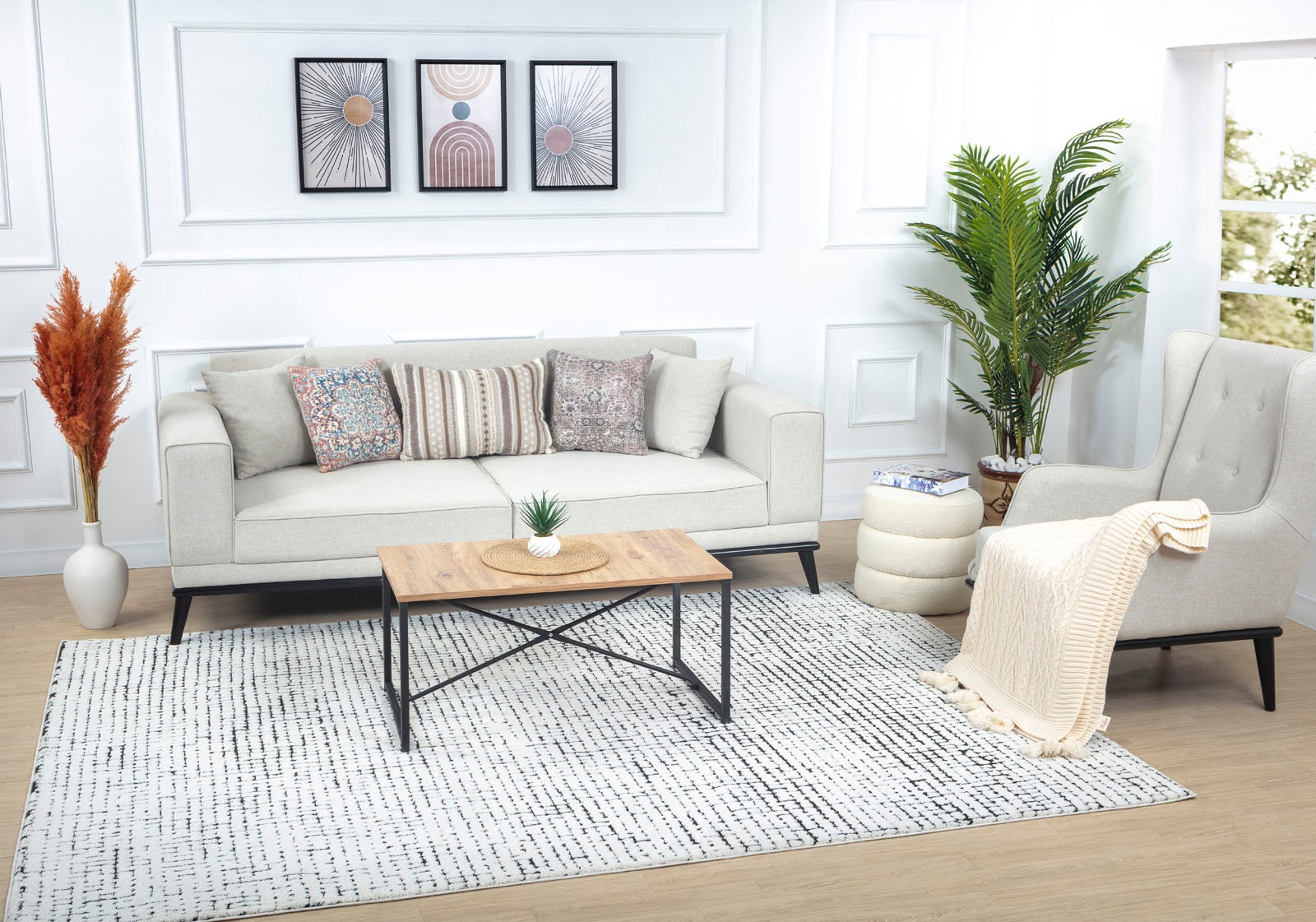 Livabliss Teppich »CAGLIARI« rechteckig 14 mm Höhe Skandi Design, Modern Boho Kurzflor Wohnzimmerteppich, Schlafzimmer