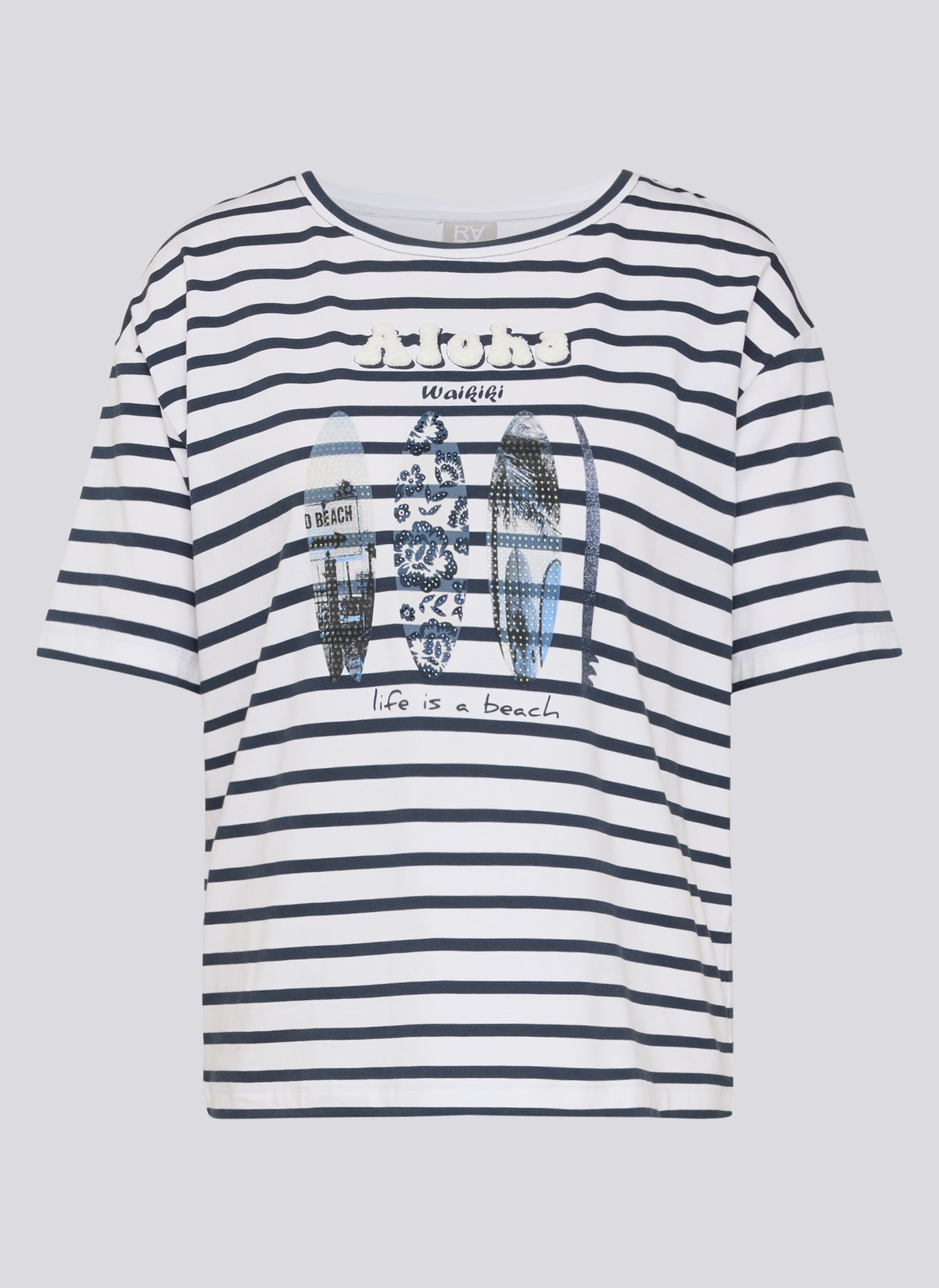 Rabe Kurzarmshirt im Streifen-Design und mit Glitzersteinen