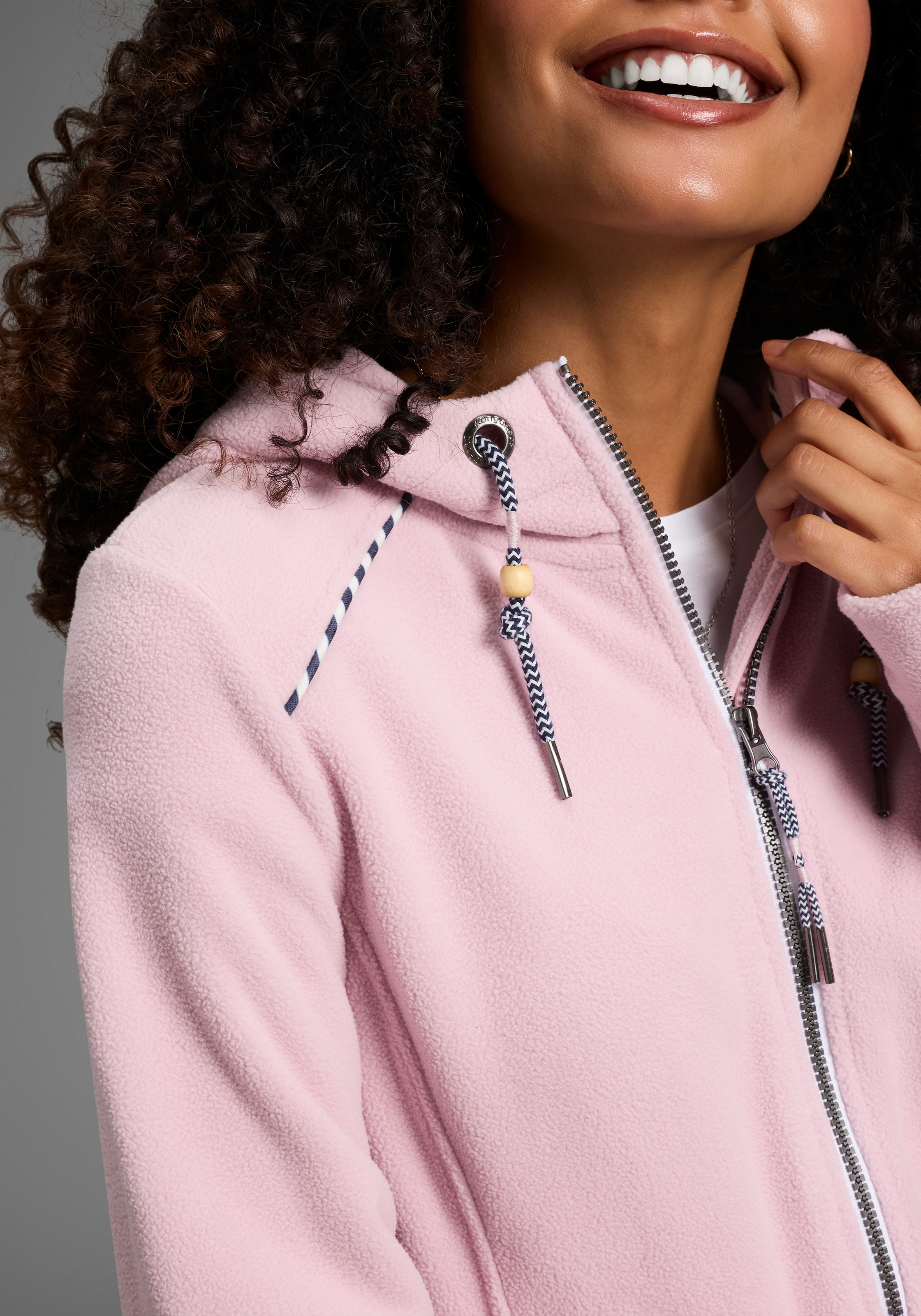 KangaROOS Fleecejacke, mit Kapuze, figurbetonte Passform, mit Kapuze und Kordelzug, Übergangsjacke