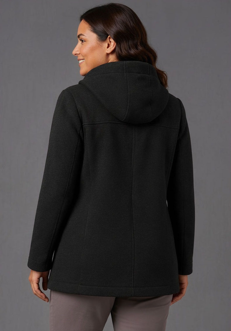 Polarino Strickfleecejacke mit Kapuze mit 2-Wege-Reißverschluss, po-bedeckend, figurumspielend, atmungsaktiv