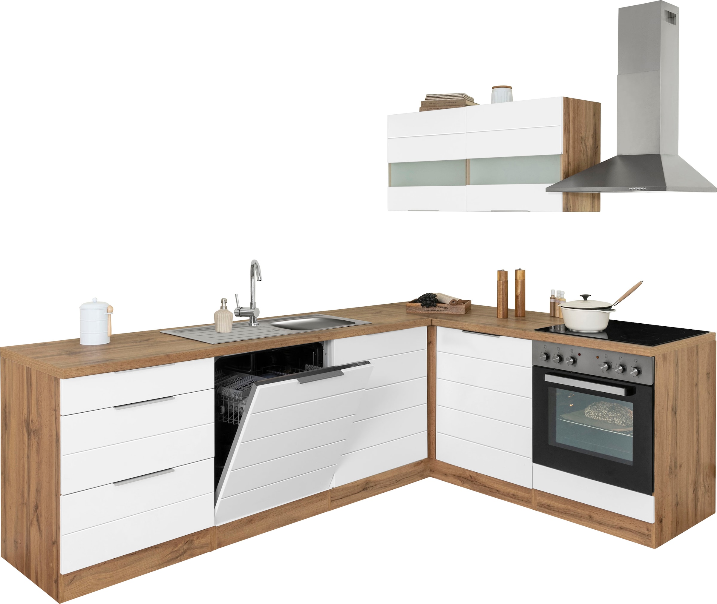 KOCHSTATION Winkelküche »KS-Luhe«, Stellbreite 240x180 cm, wahlweise mit oder ohne E-Geräten, MDF-Fronten