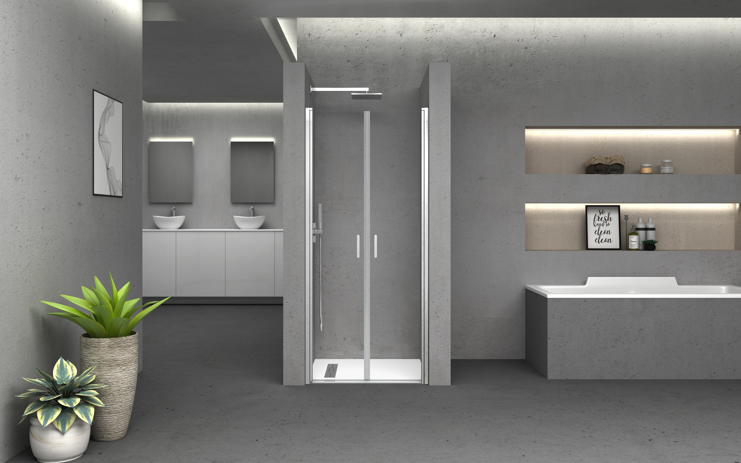 Marwell Dusch-Pendeltür »BRIGHT 90« seitenverkehrt aufbaubar, justierbares Wandprofil