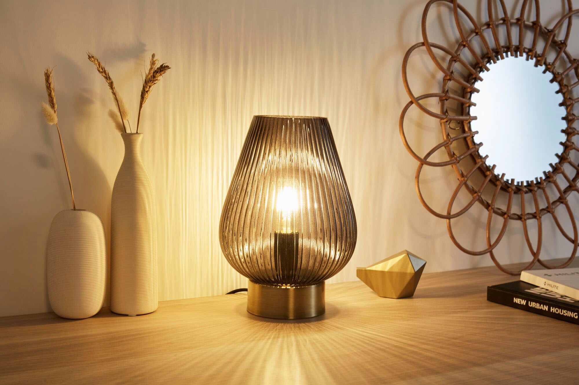 Pauleen Tischleuchte »Crystal Gloom«, 1 flammig, Leuchtmittel E14 | ohne Leuchtmittel, E14, Rauchglas, Messing, Glas, Metall
