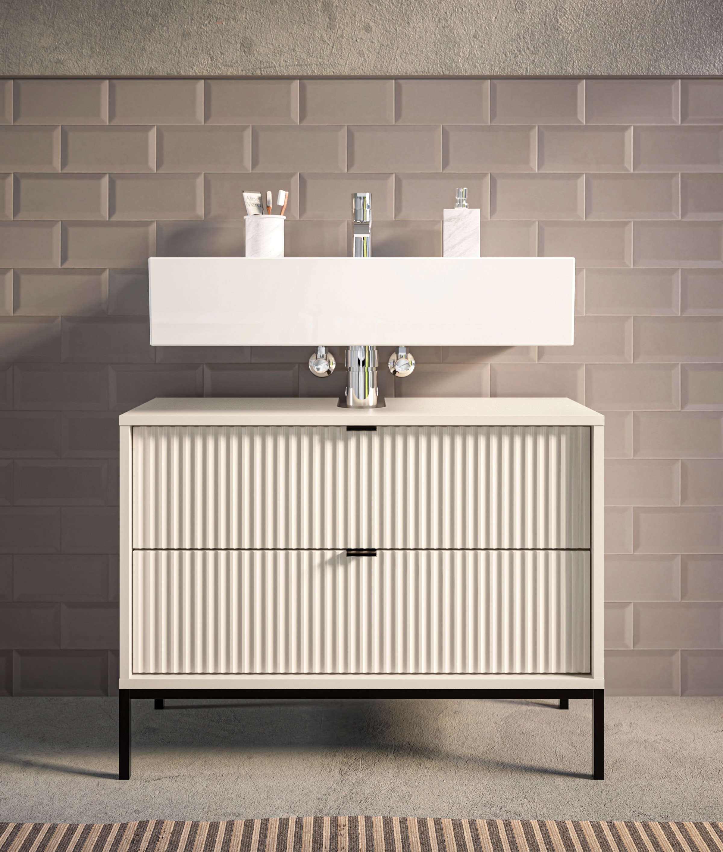 BASIC by Balculina Waschbeckenunterschrank »Lucera BxHxT 80x60x32 cm« 1 Stk. tlg. Breite 80cm, Unterflurauszug, Metallfüße