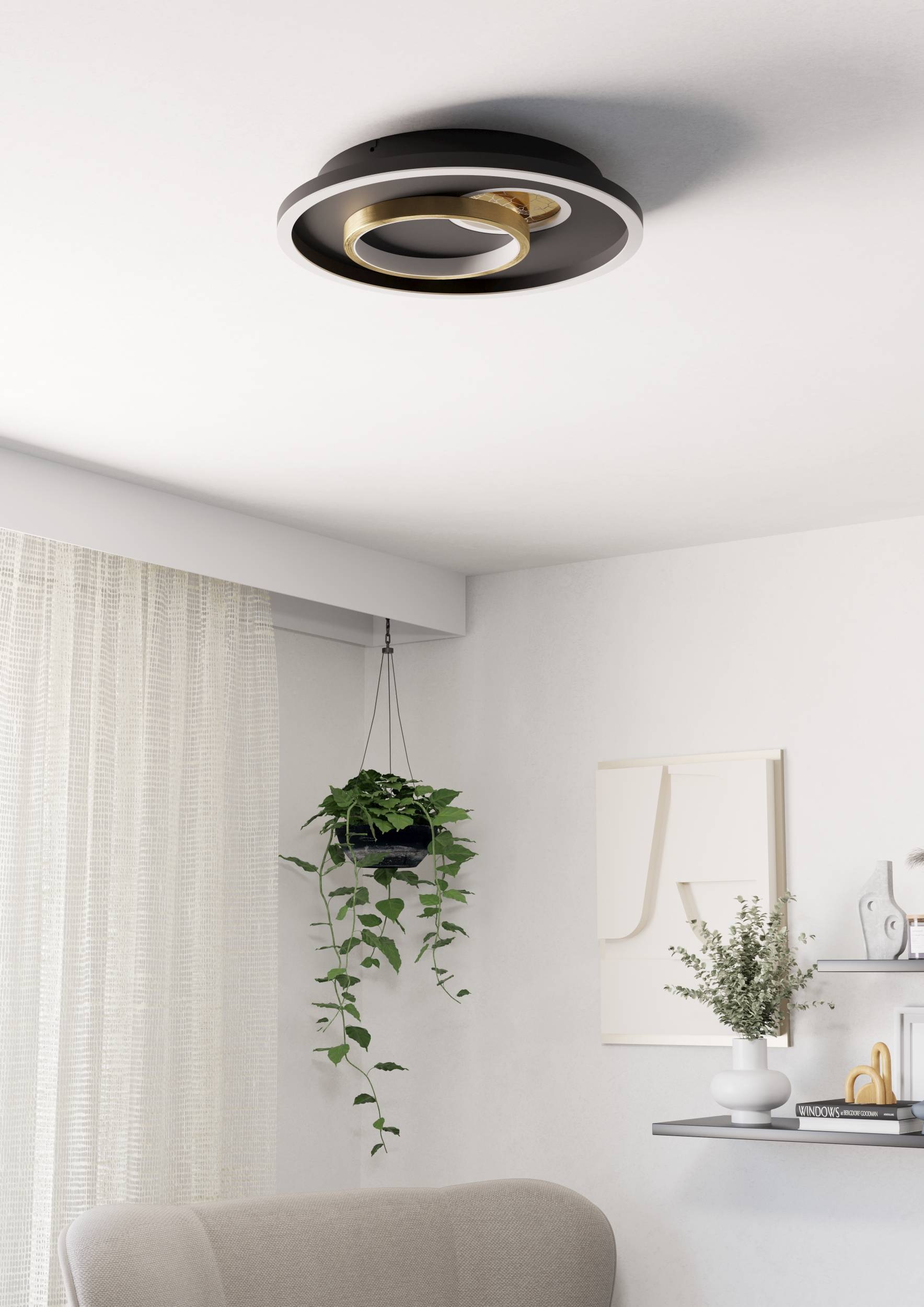 EGLO Deckenleuchte »Tiriolo LED Deckenlampe, geometrisch, Metall und Kunststoff, Flurlampe« LED-Modul 1 Stk. Warmweiß Wand-/Deckenleuchte - H6 x Ø38 cm - schwarz, gold - 14W;8,5W inkl.