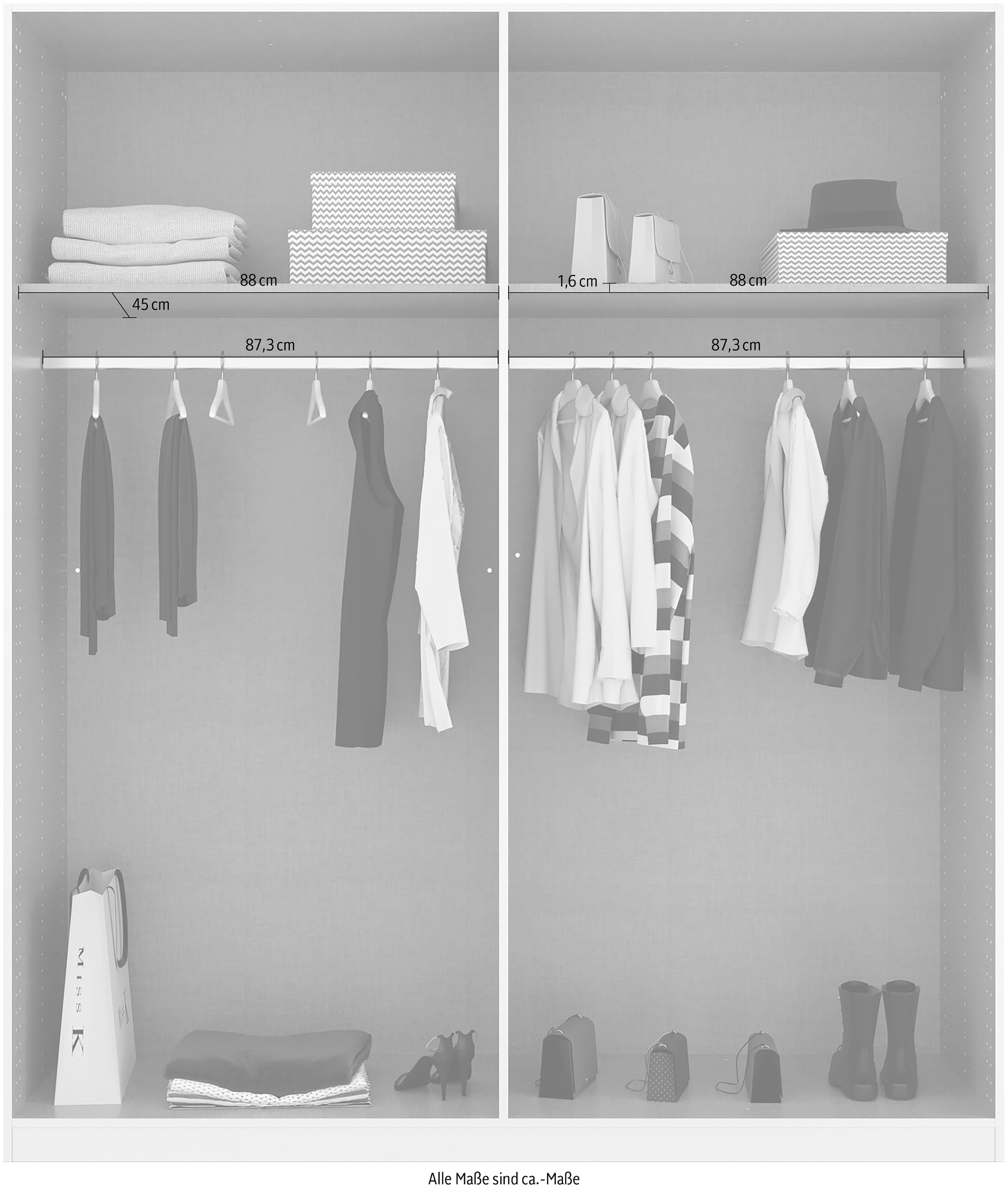 rauch Drehtürenschrank »Homey by Quadra Spin« mit cognacbraunen Ledergrifflaschen, Schubladen in Eichen-Dekor