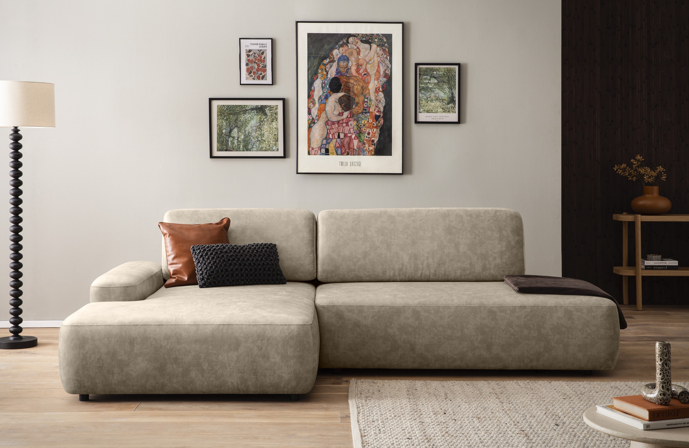 INOSIGN Ecksofa »TORGE, Schlafsofa Cord, Samtvelours u. Strukur fein, Couch in L-Form«, Schlaffunktion und Bettkasten, Liegefläche: 210x125 cm, neues Design