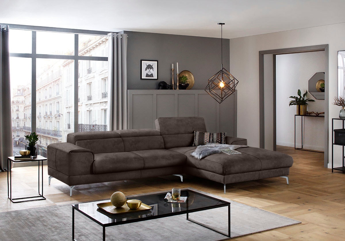 W.SCHILLIG Ecksofa »piedroo, Designsofa mit tollem Sitzkomfort, bequem und elegant, L-Form«, Kopfteilverstellung, wahlweise mit Sitztiefenverstellung, Breite 303cm