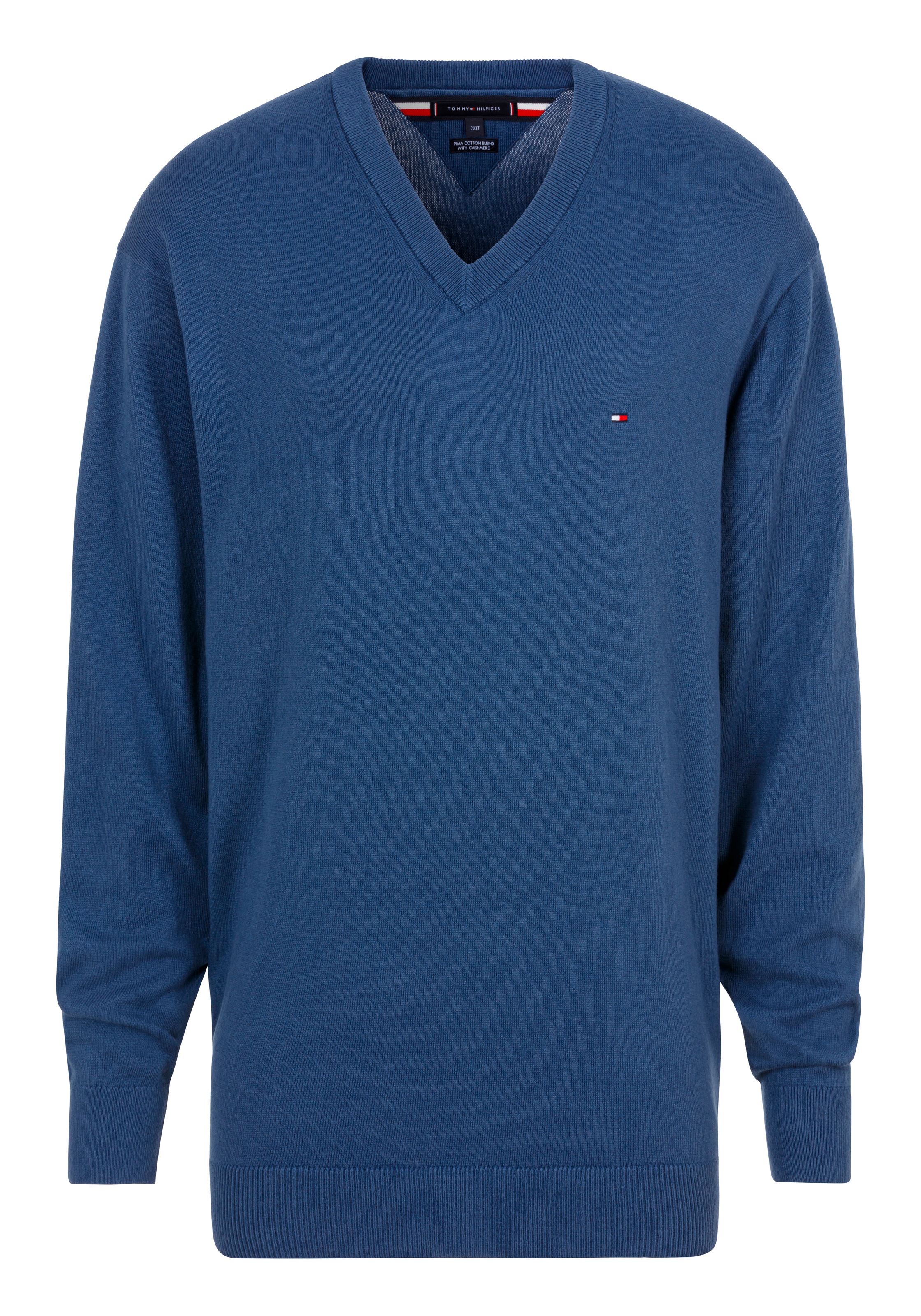 Tommy Hilfiger Big & Tall Strickpullover »BT-PIMA ORG CTN CASHMERE VNCK-B«, in Großen Größen, mit Logostickerei auf Brusthöhe