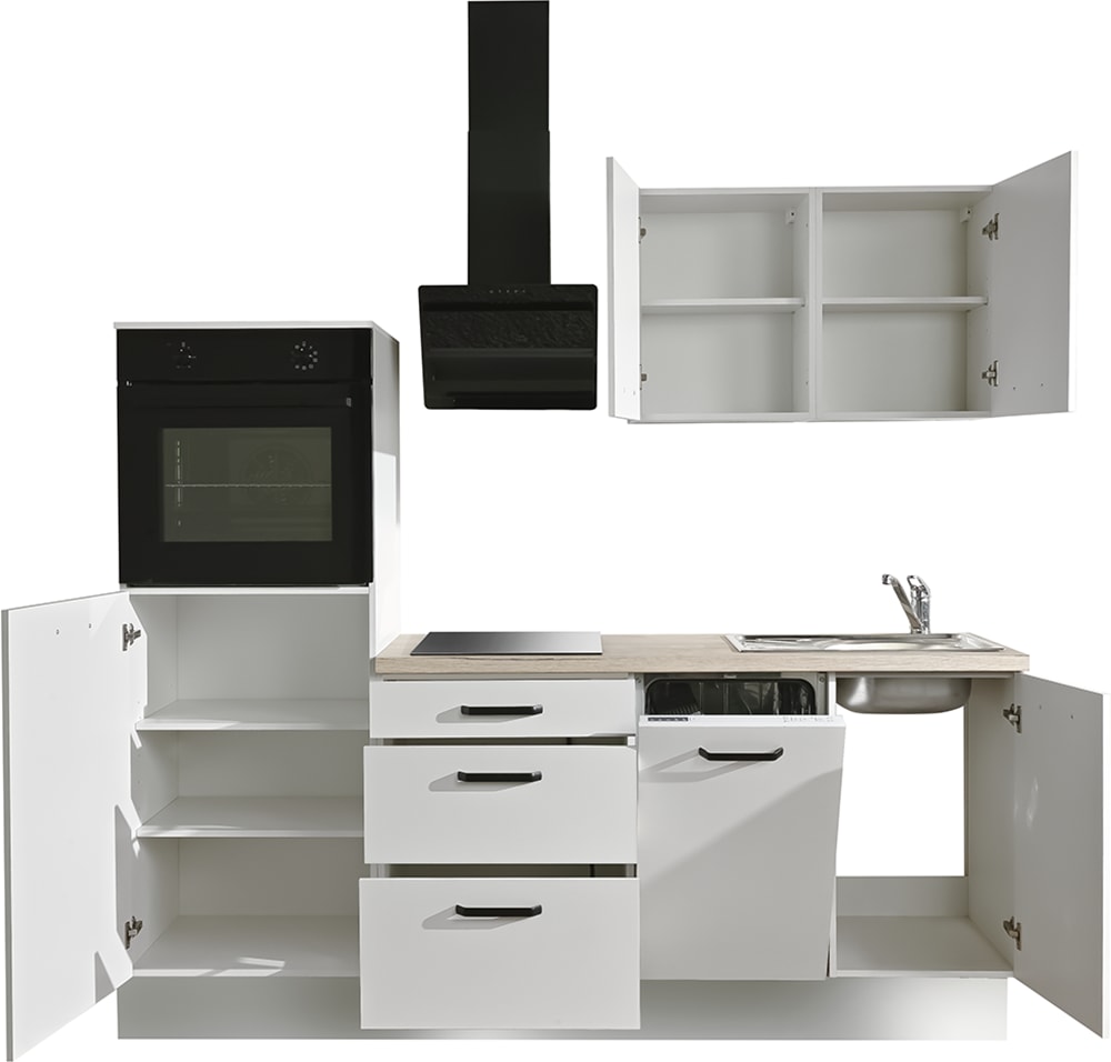 wiho Küchen Küchenzeile »Compact: Kleines Format, große Ausstattung, optional mit E-Geräten« Variante ohne Kühlschrank, Breite 210 cm