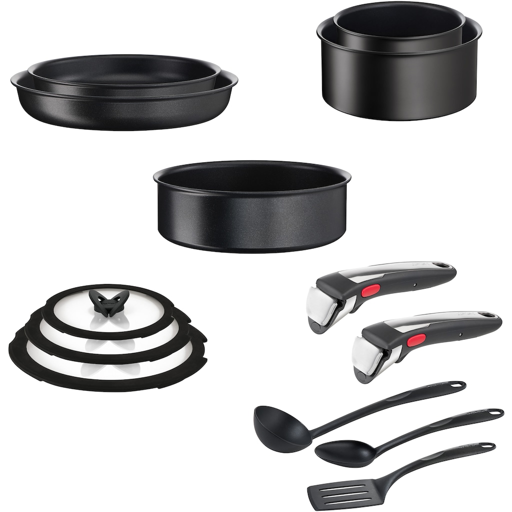 Tefal Topf-Set »Ingenio Unlimited On«, Aluminium, (Set, 13 tlg., Kasserolle 16/20/24 cm, Bratpfanne 24/28 cm, 3 Deckel, Küchenhelfer)