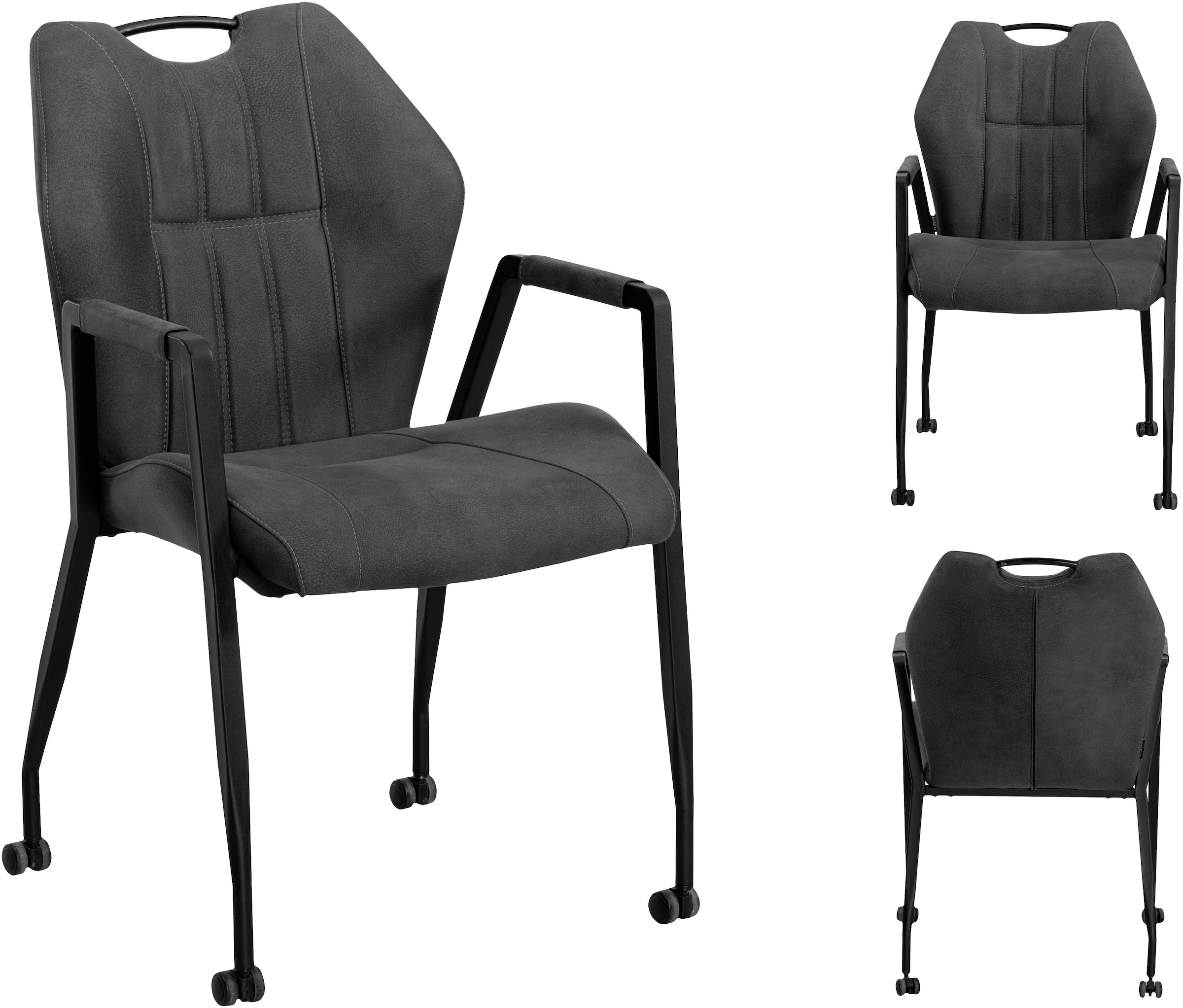 OMG Design Armlehnstuhl »Point«, (Set), 2 St., Stoff, Esszimmerstuhl mit Rollen, Bürostuhl