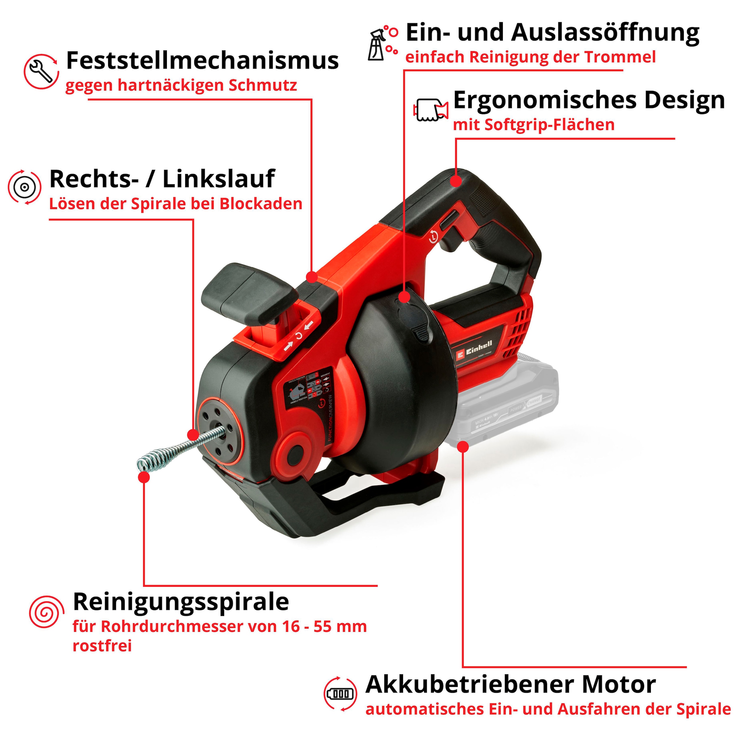 Einhell Rohrreinigungsspirale »Power X-Change  TE-DA 18/760 Li Solo« Power X-Change, ohne Akku und Ladegerät