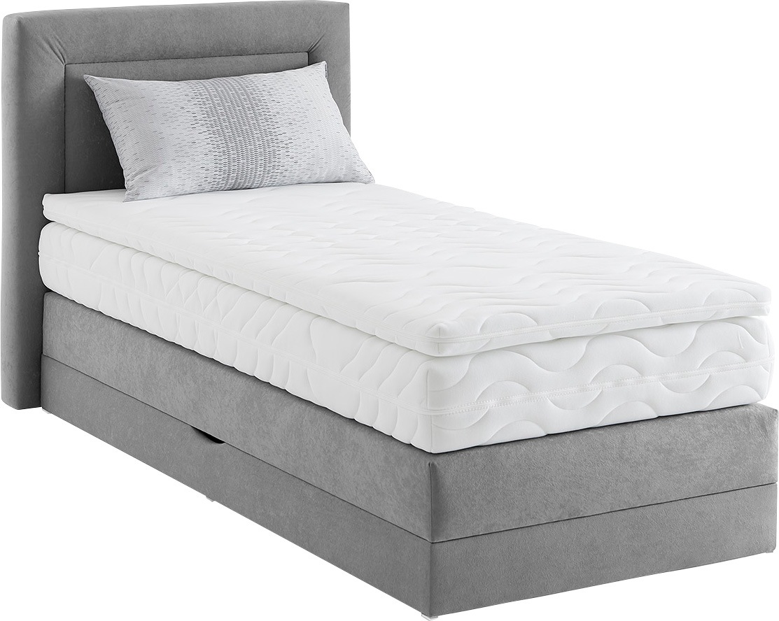 Westfalia Schlafkomfort, Boxspringbett wahlweise mit Bettkasten und Topper, grau, Microvelours Mit Kaltschaum-Topper, mit Bettkasten links, grau