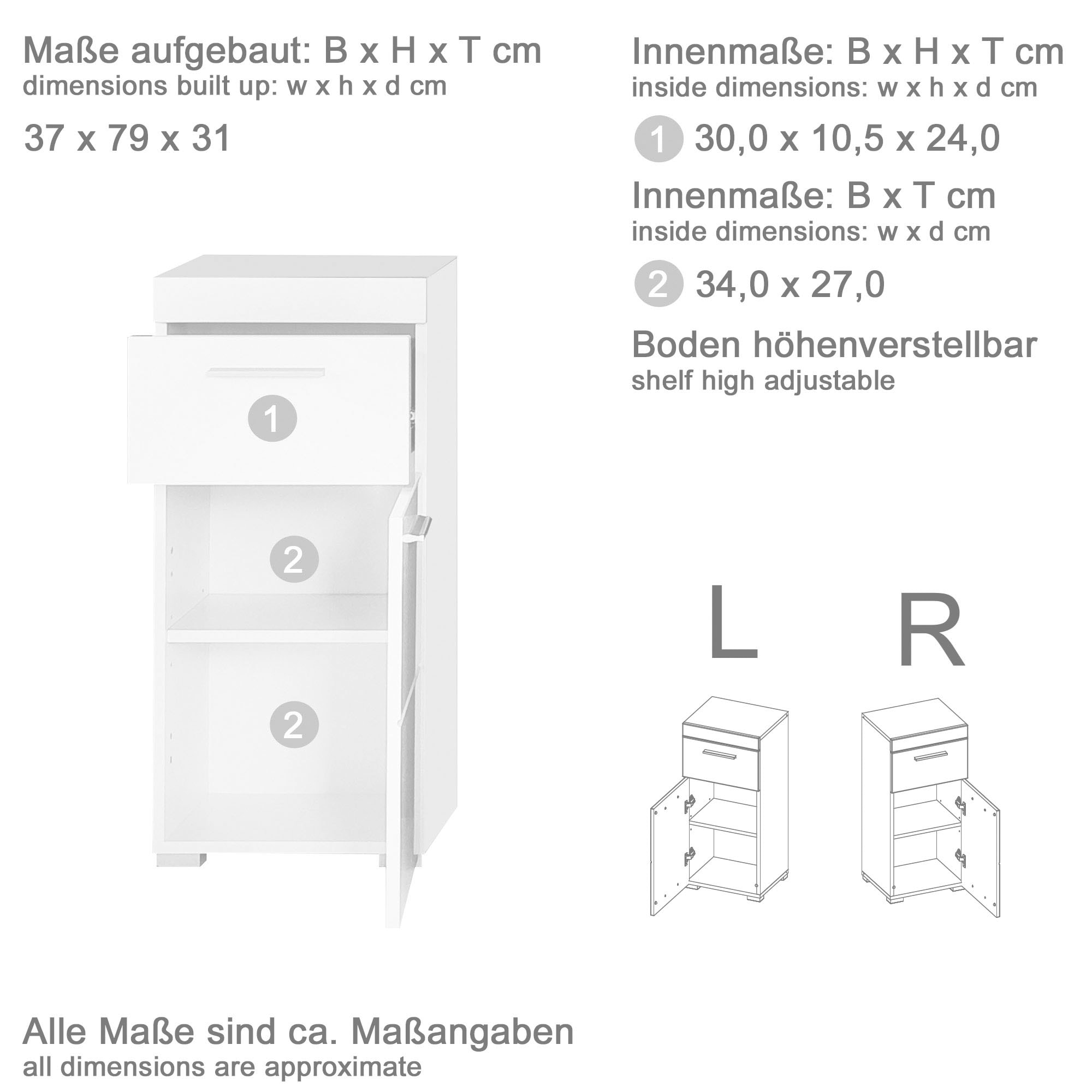 INOSIGN Unterschrank »Avena«, Badezimmerkommode mit 1 Schublade und 1 Tür - Maße (B/T/H) 37/31/79 cm