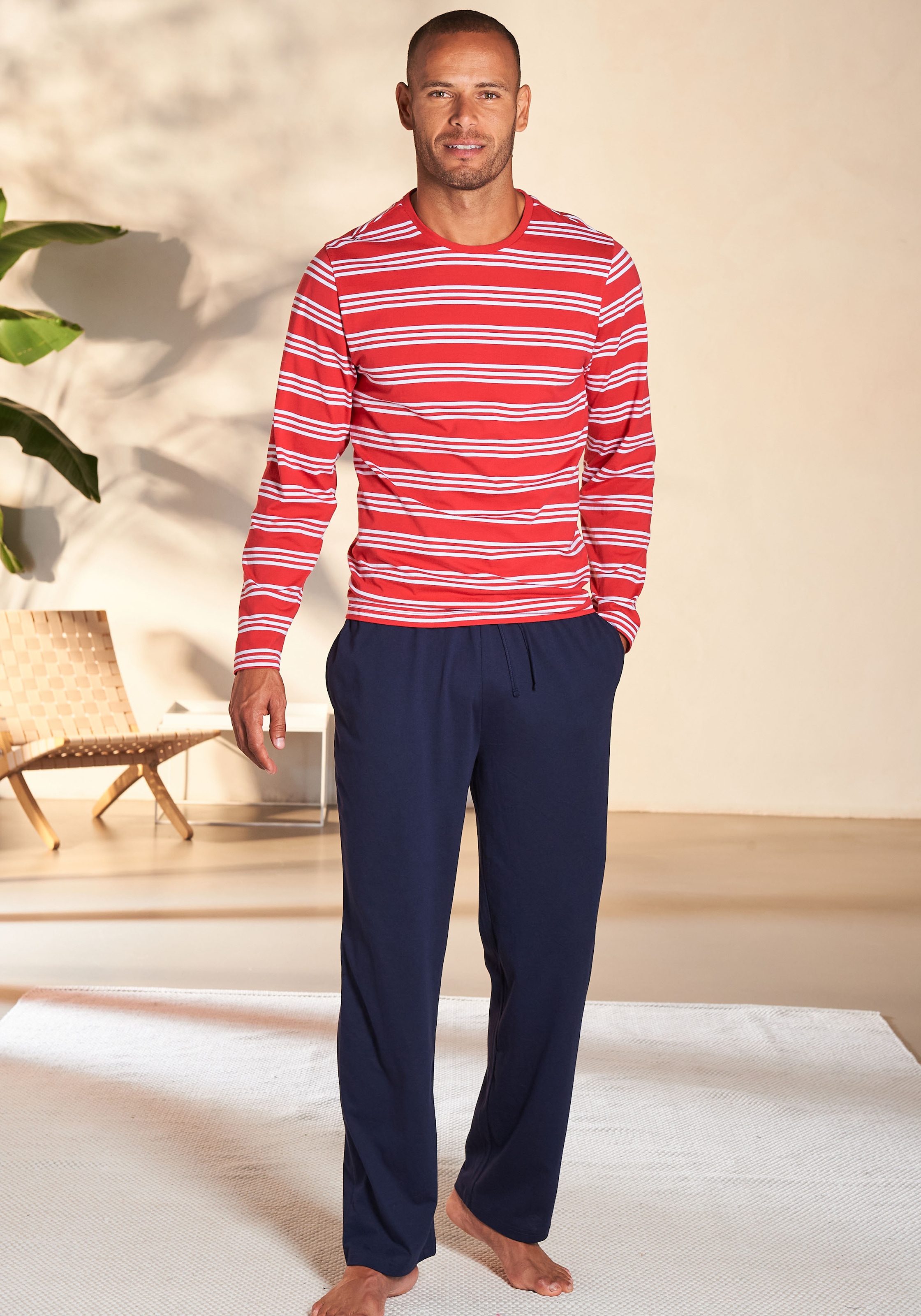 AUTHENTIC LE JOGGER Pyjama, (Packung, 4 tlg., 2 Stück), Schlafanzug mit gestreiften Oberteilen