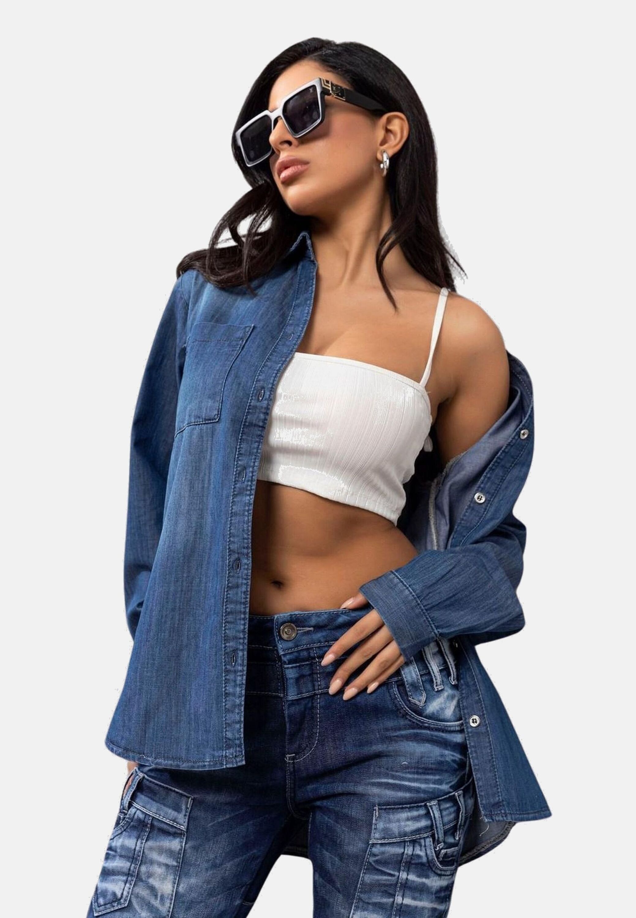 Cipo & Baxx Jeansbluse »Cipo & Baxx Jeansbluse« mit Brusttaschen, WH134