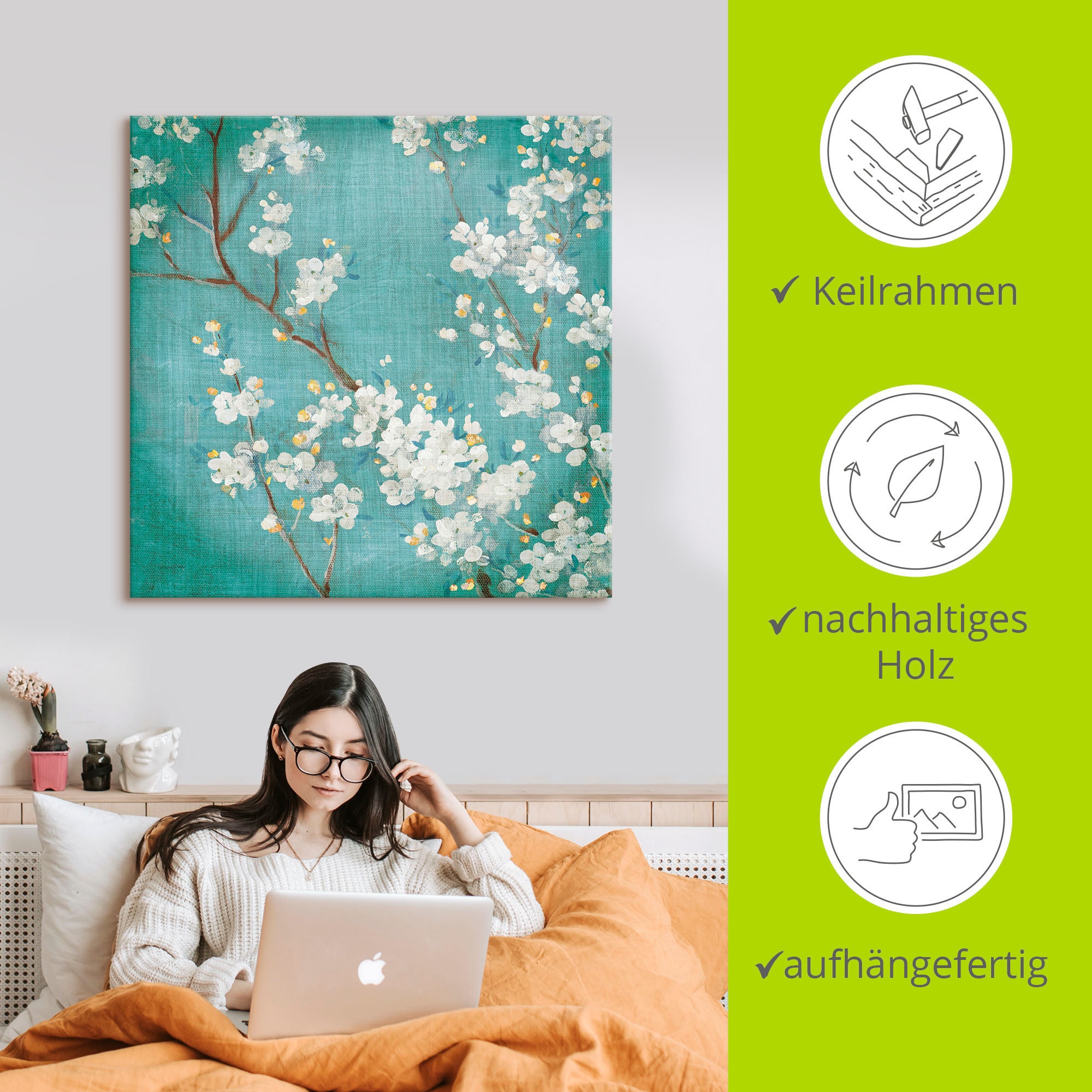 Artland Leinwandbild »Weiße Kirschblüten II« Blumen 1 Stk. tlg. auf Holzrahmen gespannt