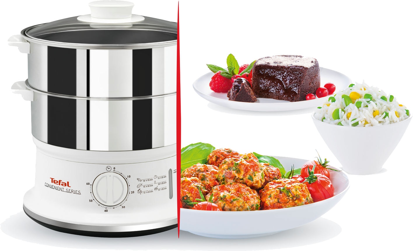 Tefal Dampfgarer »Convenient Series«, 900 W, 2 Edelstahlbehälter, 6 L, Ø 24cm, Timer, Abschaltautomatik, VC1451