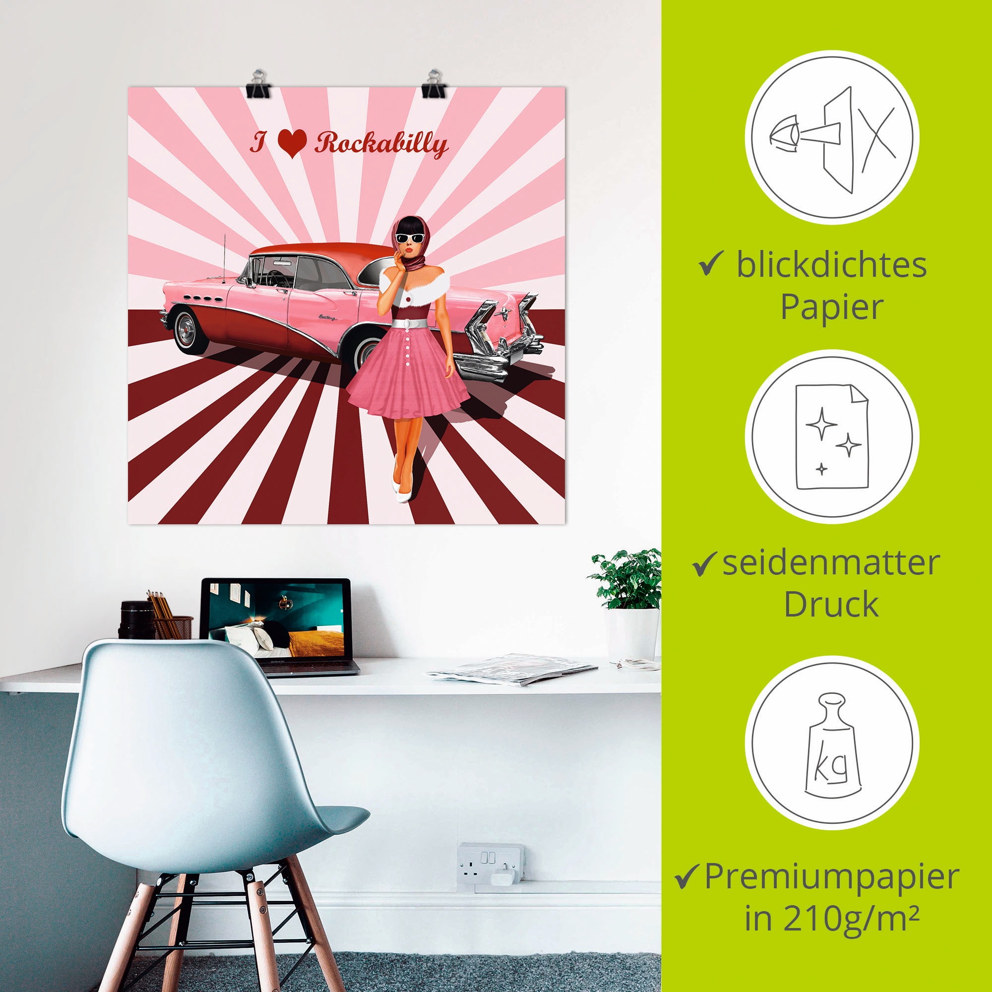 Artland Wandbild »Ich liebe Rockabilly«, Ausstellungsplakate, (1 St.), als Alubild, Outdoorbild, Leinwandbild, Poster, Wandaufkleber