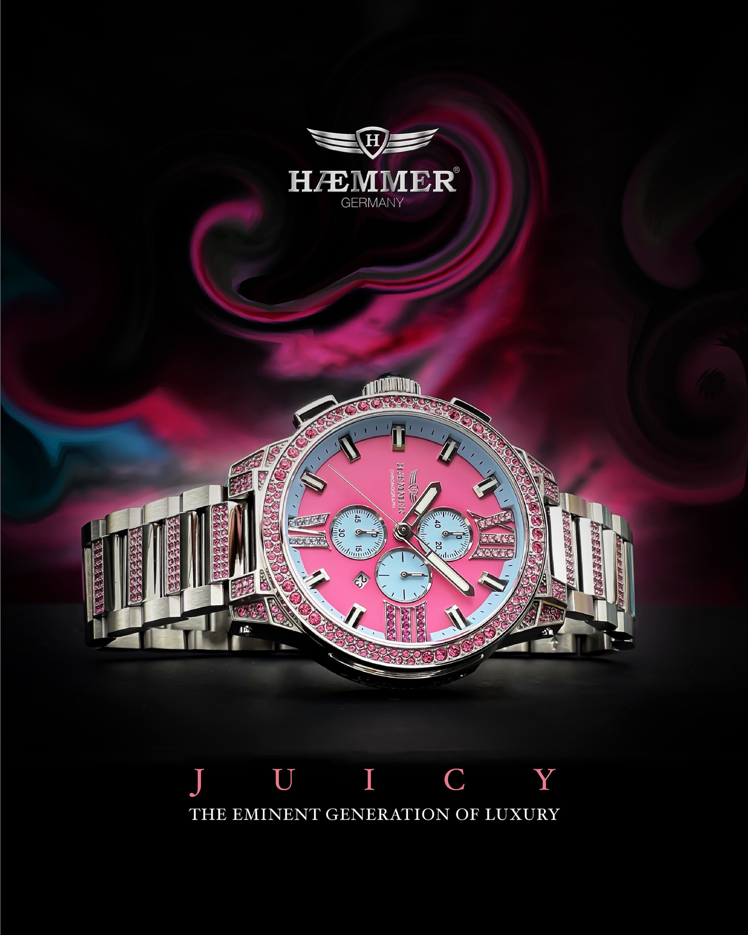HAEMMER GERMANY Chronograph »EMINENT«, Quarzuhr, Damenuhr, Datum, Stoppfunktion, Saphirglas, Edelstahlarmband