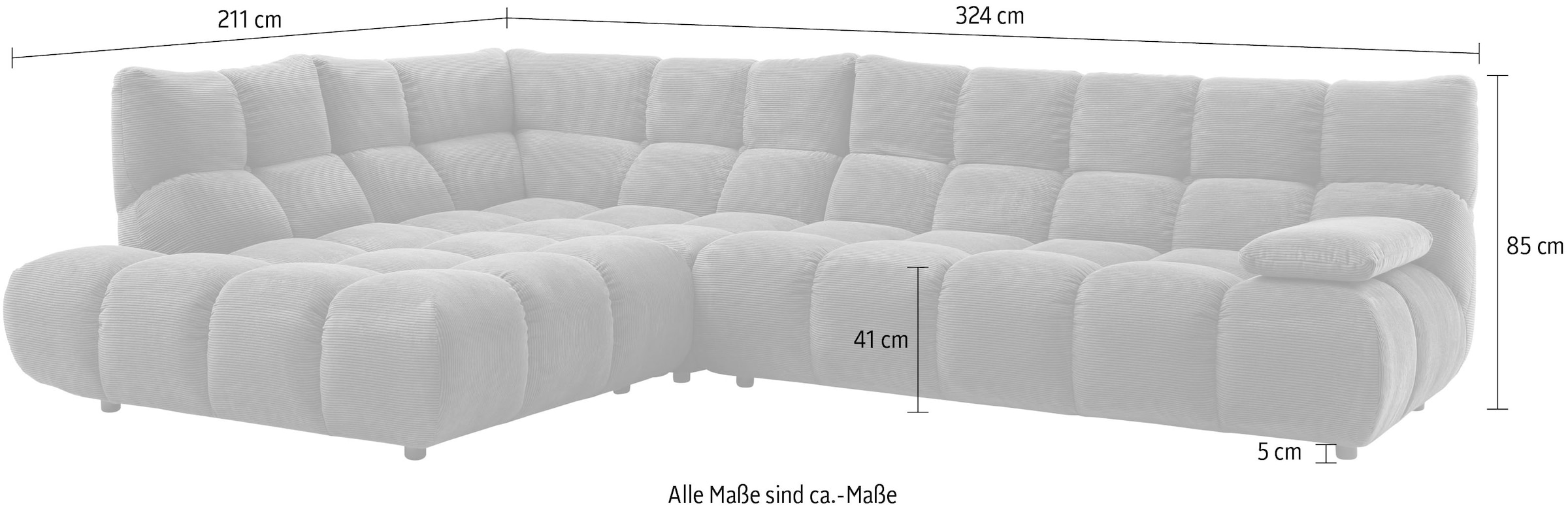 Home affaire Ecksofa »Cozy Bubble, mit klappbarer Armlehne, Breite 324 cm« mit eleganter Steppung, Rundumbezug & weicher Polsterung