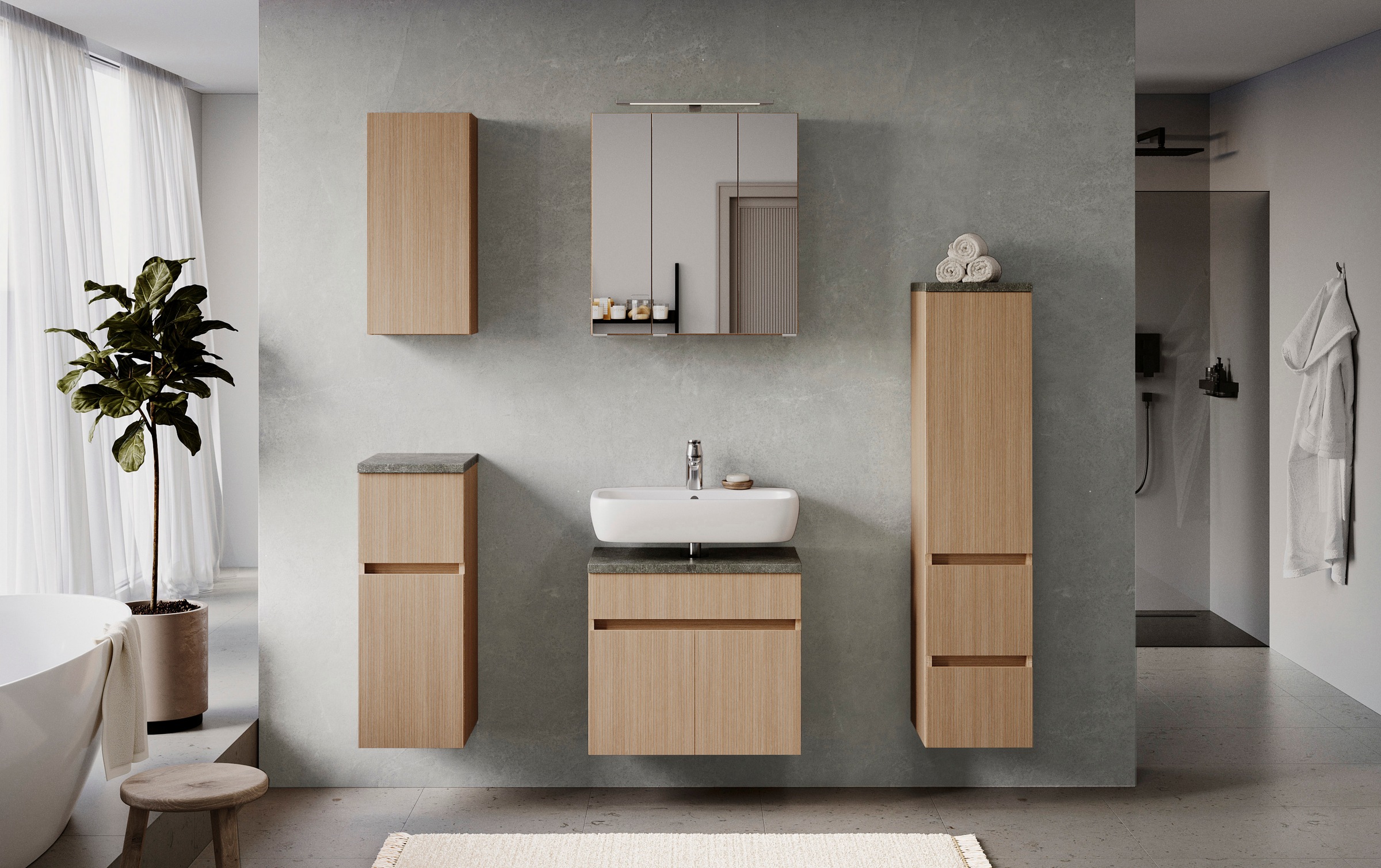 welltime Badmöbel-Set »Eixo«, Set 120 cm breit, Badmöbel mit LED-Beleuchtung